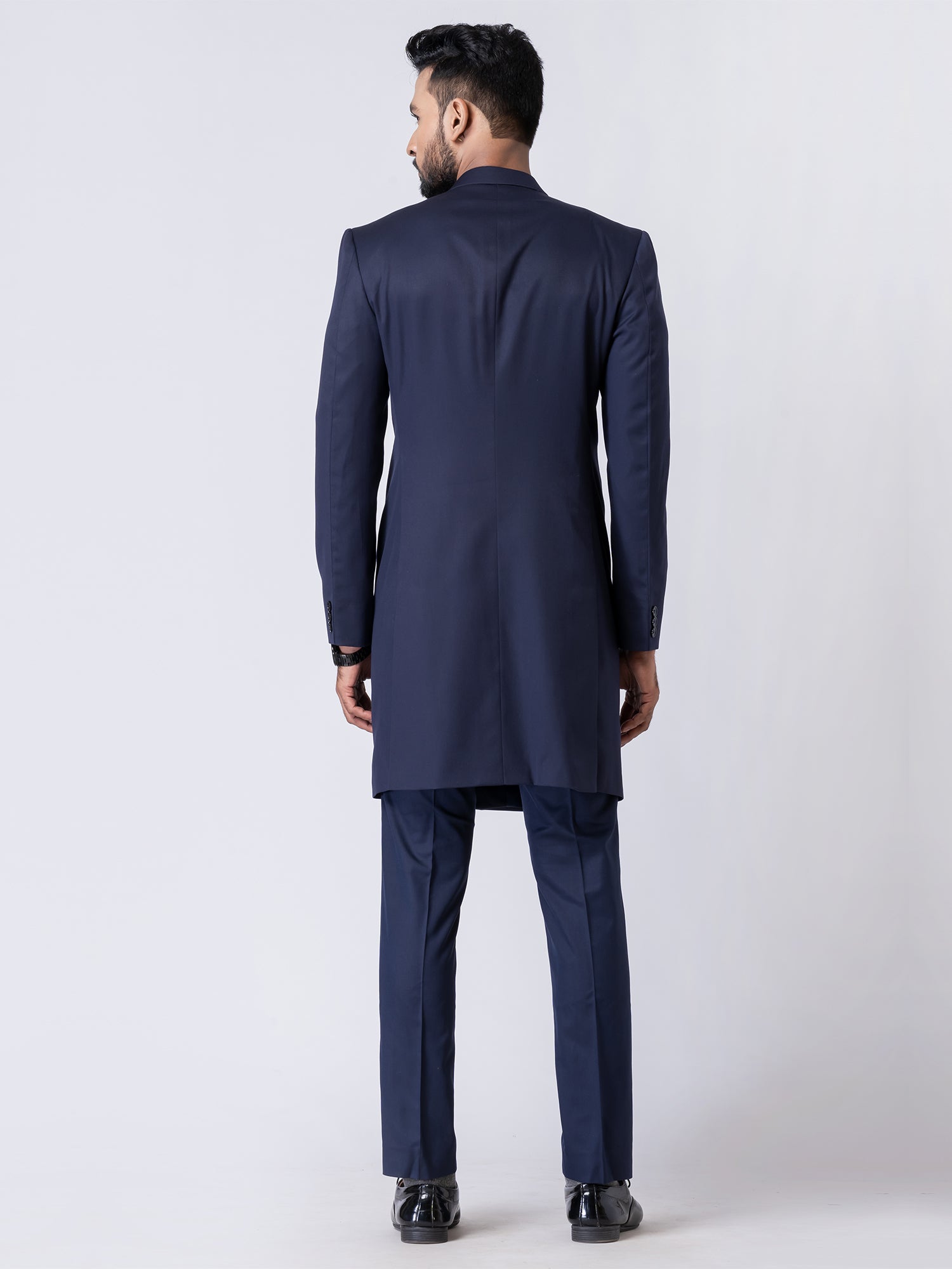 Navy Blue Long Length Mens Jodhpuri Set