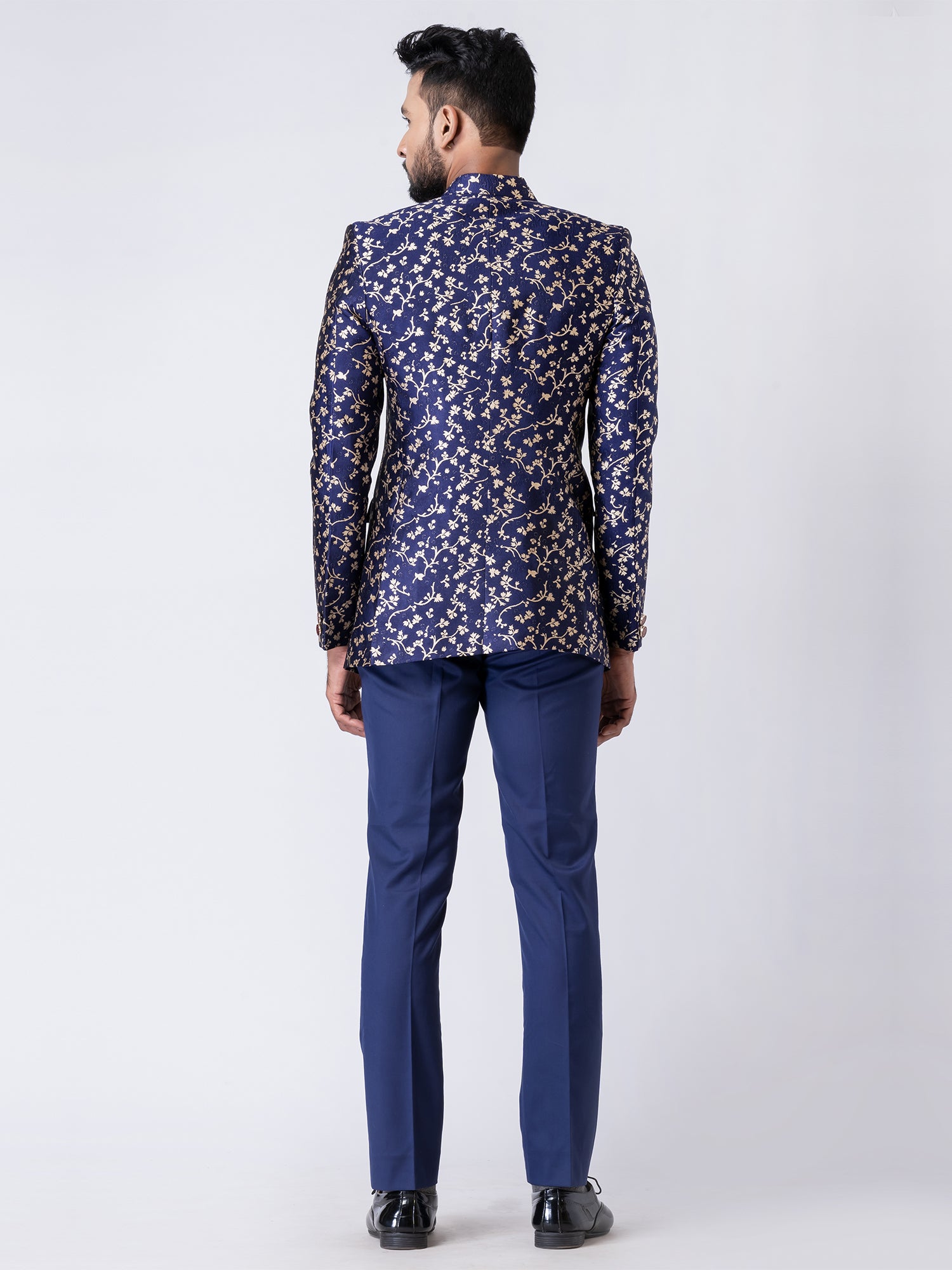Blue Floral Printed Mens Jodhpuri Dress
