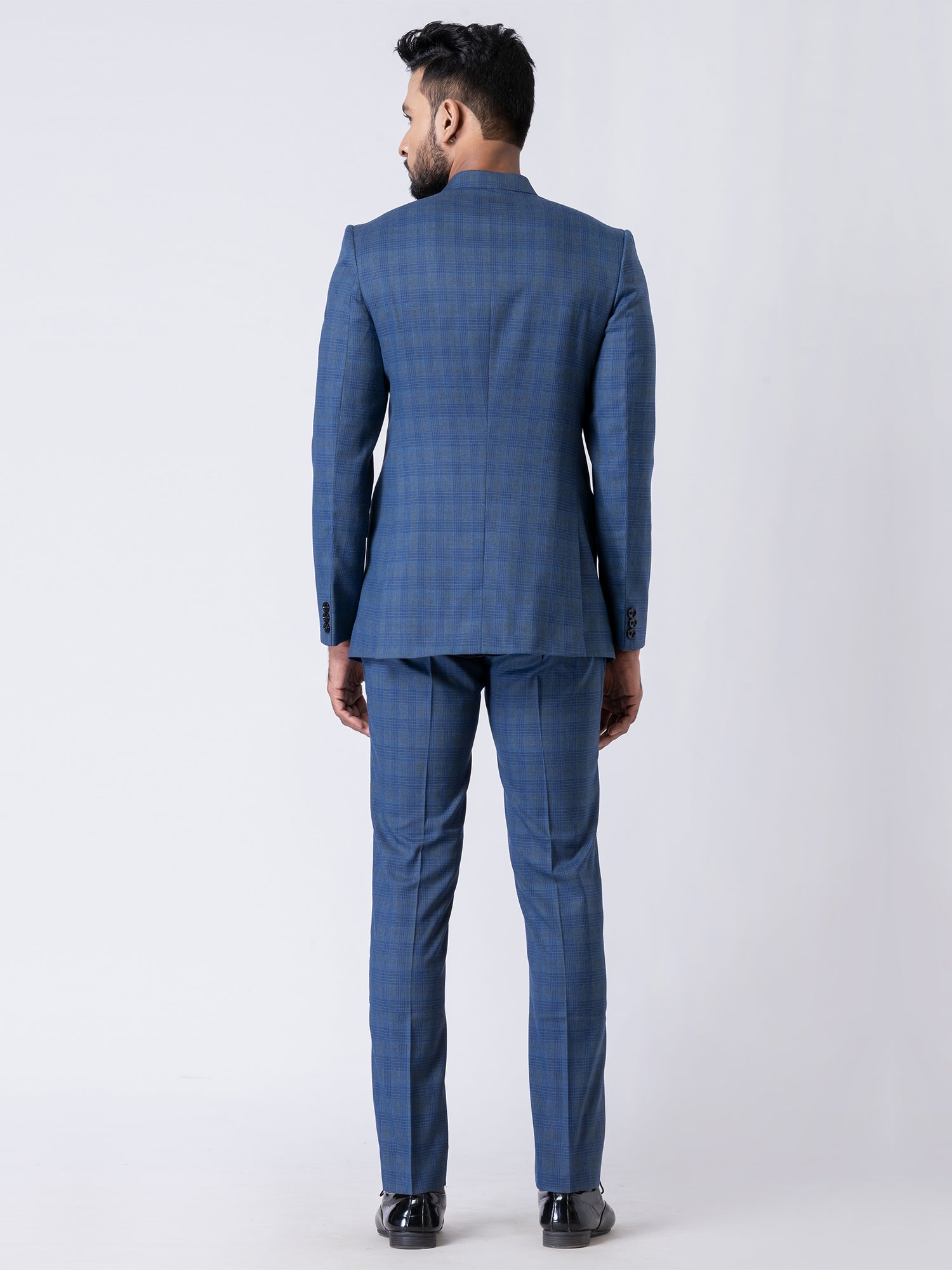 Blue Checks Printed Mens Jodhpuri Set