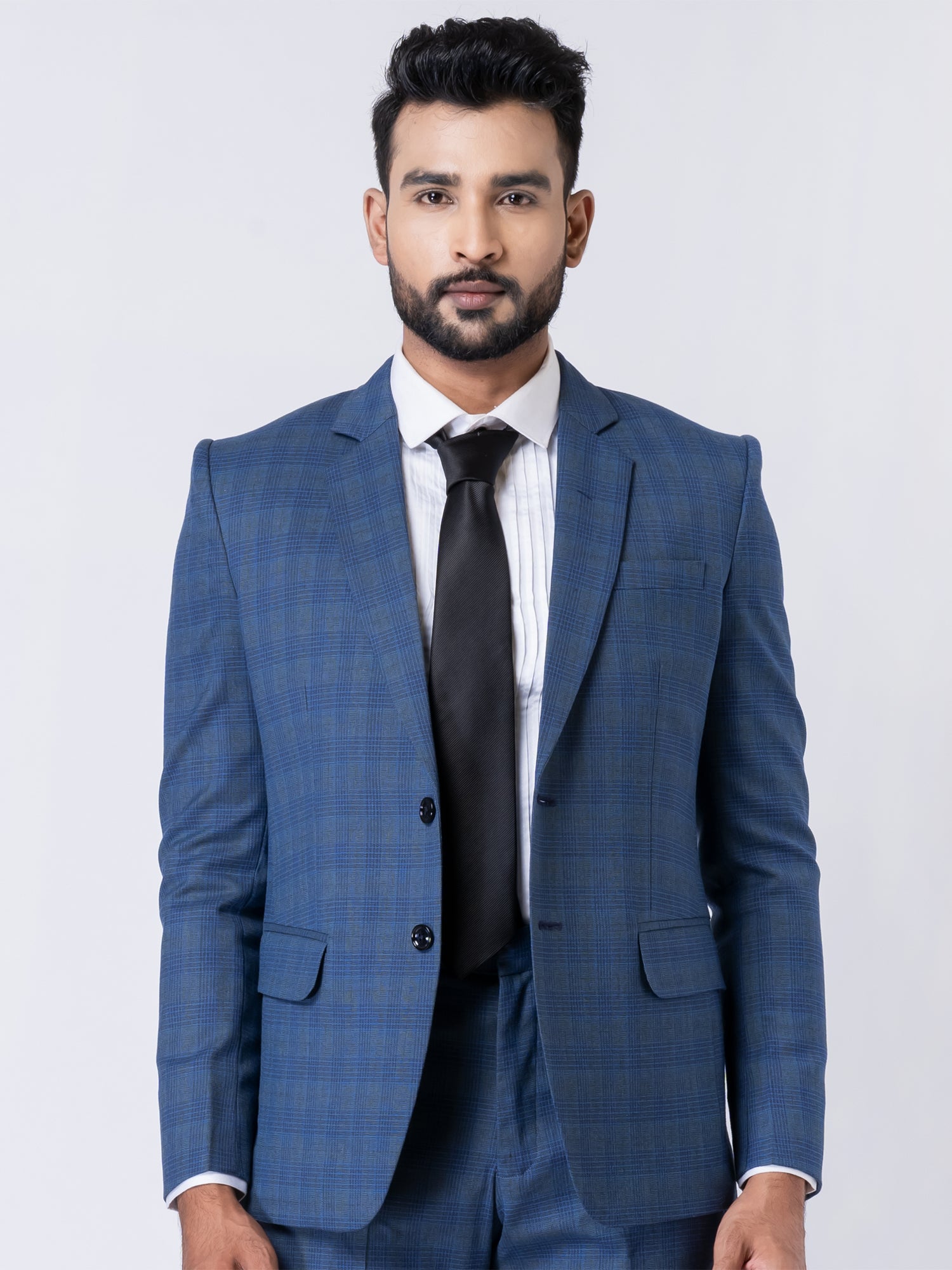 Blue Wedding Wear Suit In Checks Design