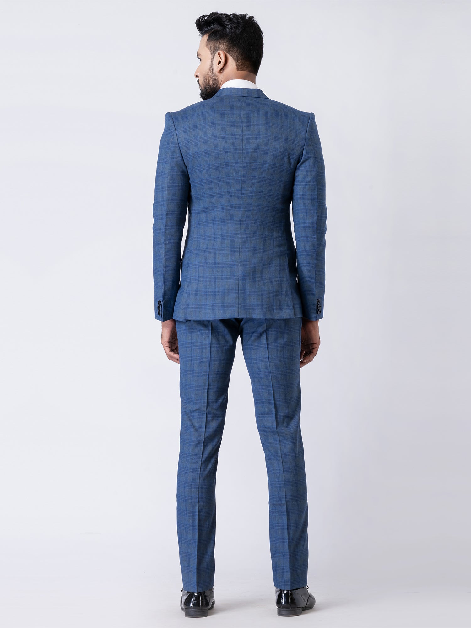 Blue Wedding Wear Suit In Checks Design