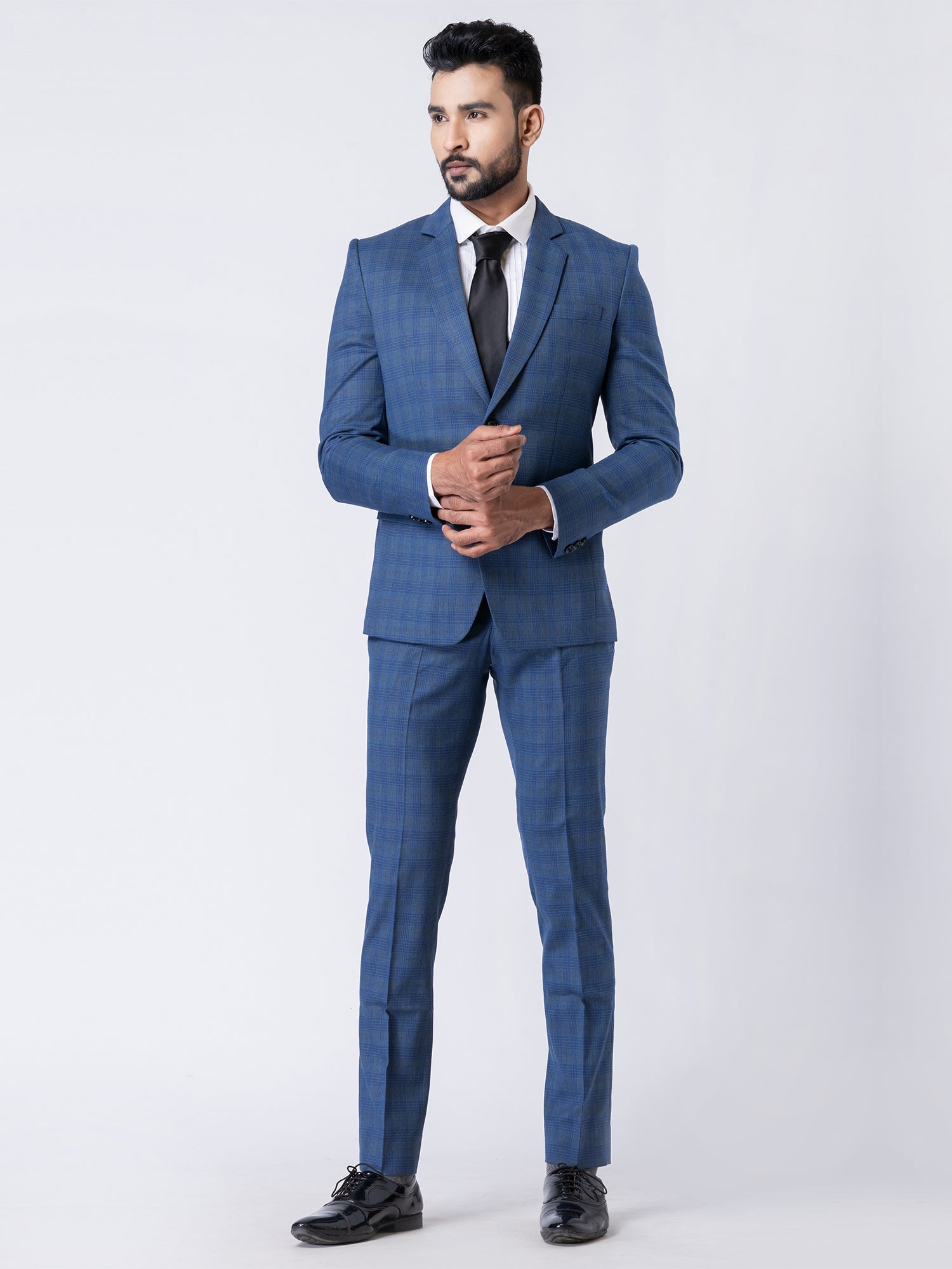 Blue Wedding Wear Suit In Checks Design