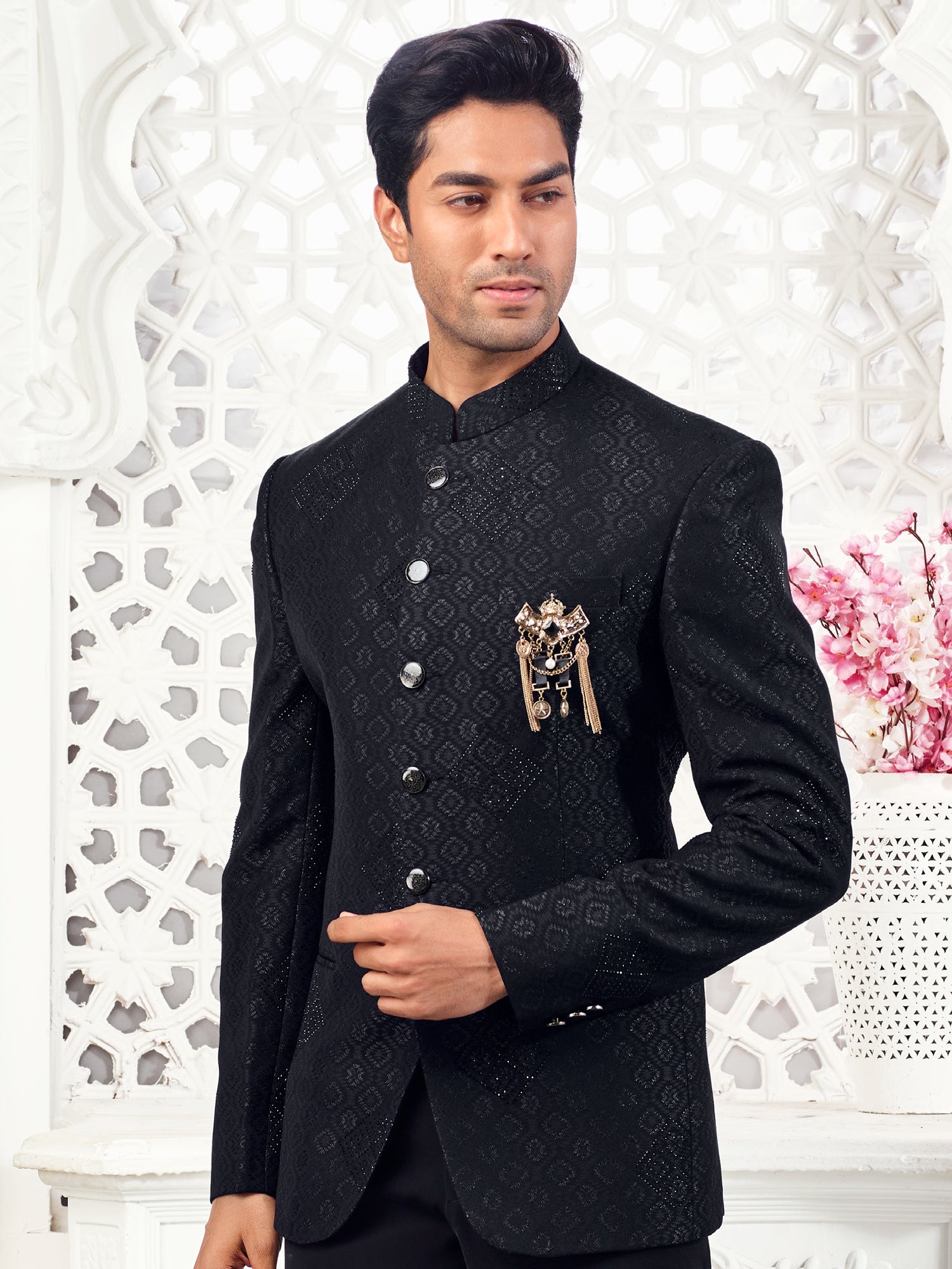 Black Stone Embroidered Jodhpuri Set