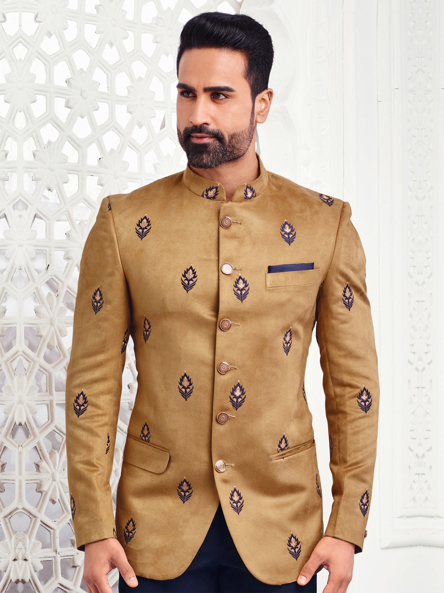 Coffee Brown Velvet Jodhpuri Suits For Men