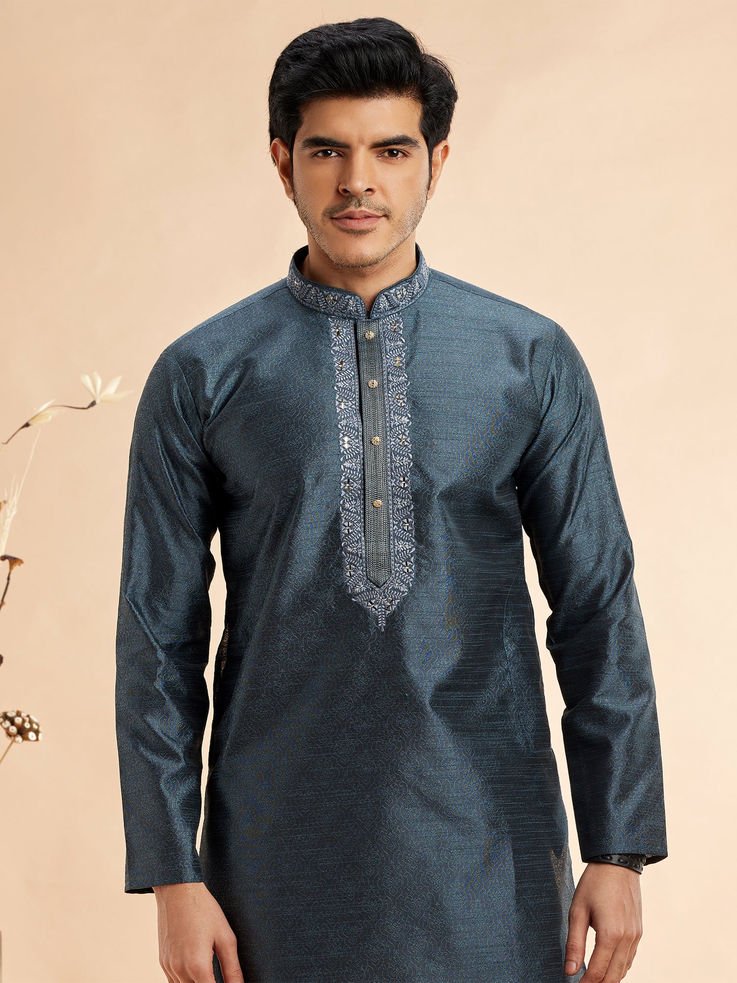 Blue Menswear Silk Kurta Pyjama Set