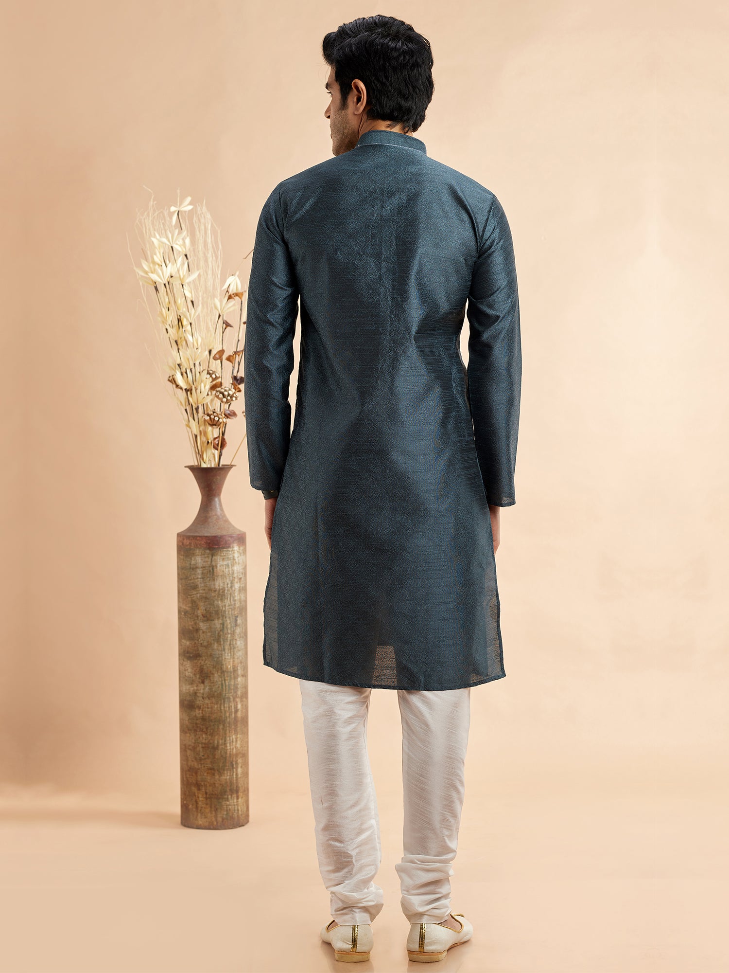 Blue Menswear Silk Kurta Pyjama Set