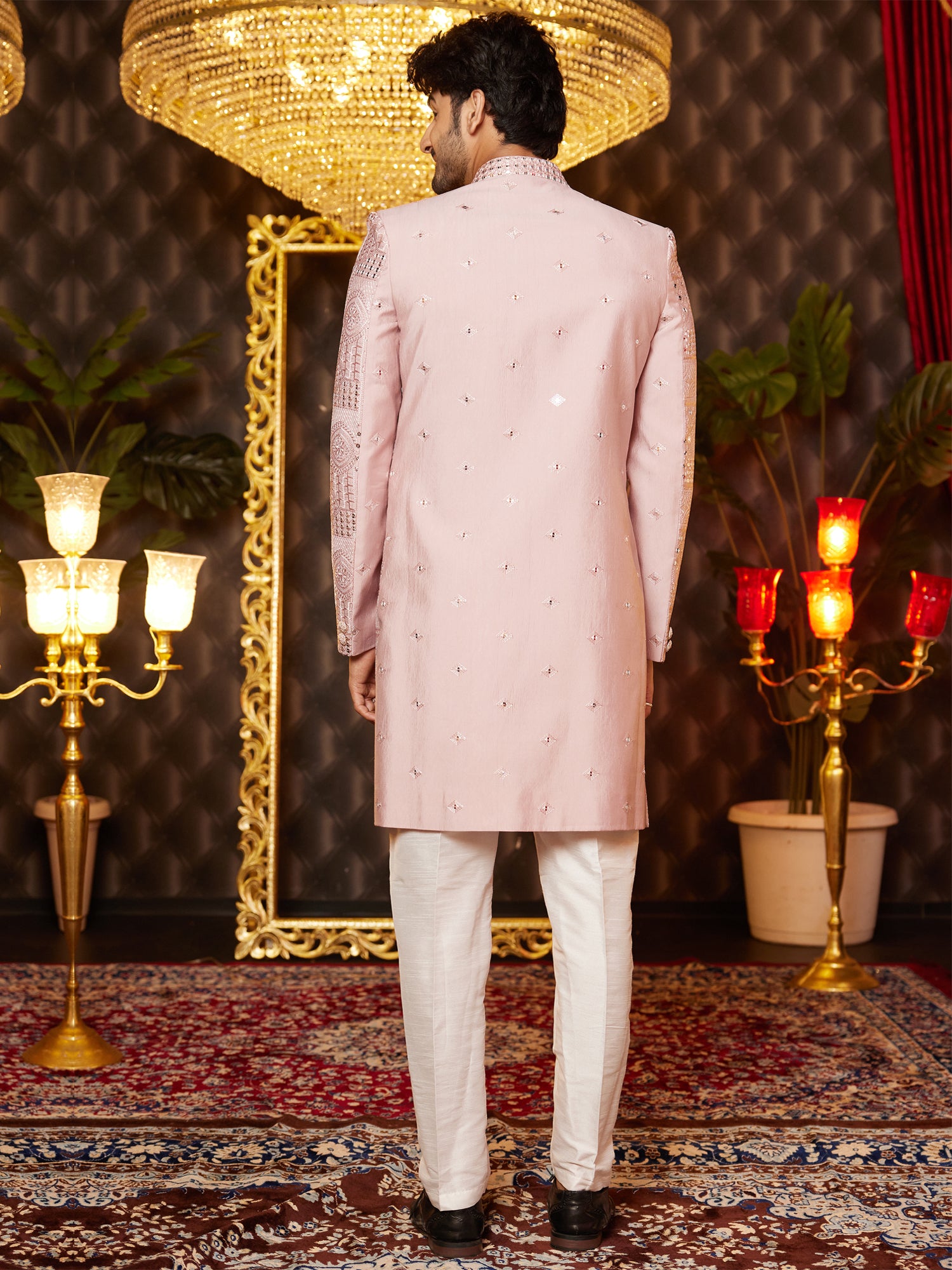 Light Pink Men's Indowestern In Sequins Embroidery