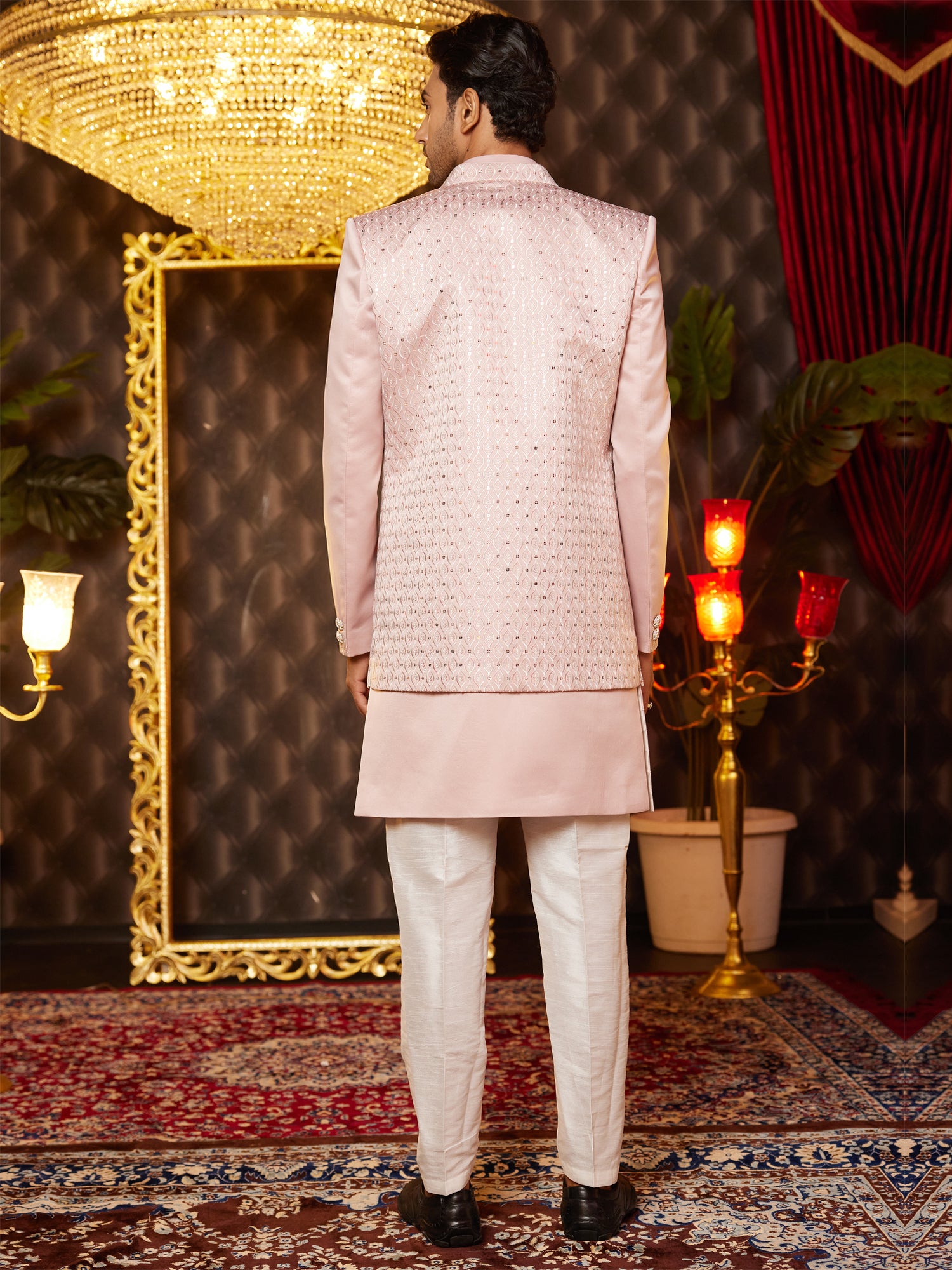 Light Pink Sequins Enhanced Jacketed Style Indowestern