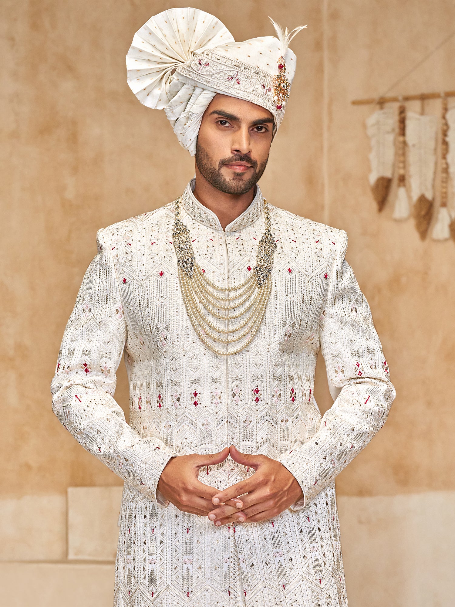 White Sequins Enhanced Menswear Sherwani