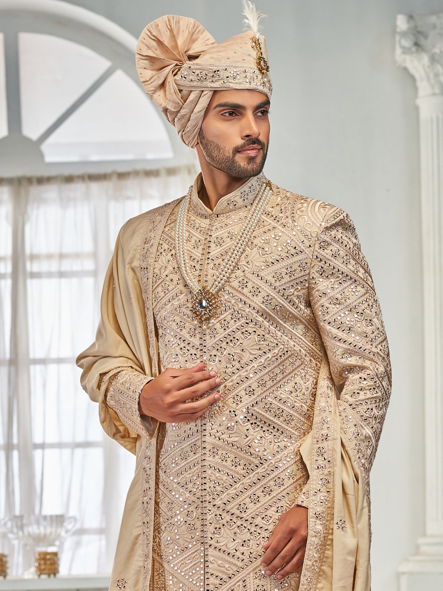 Golden Heavy Embroidered Wedding Sherwani