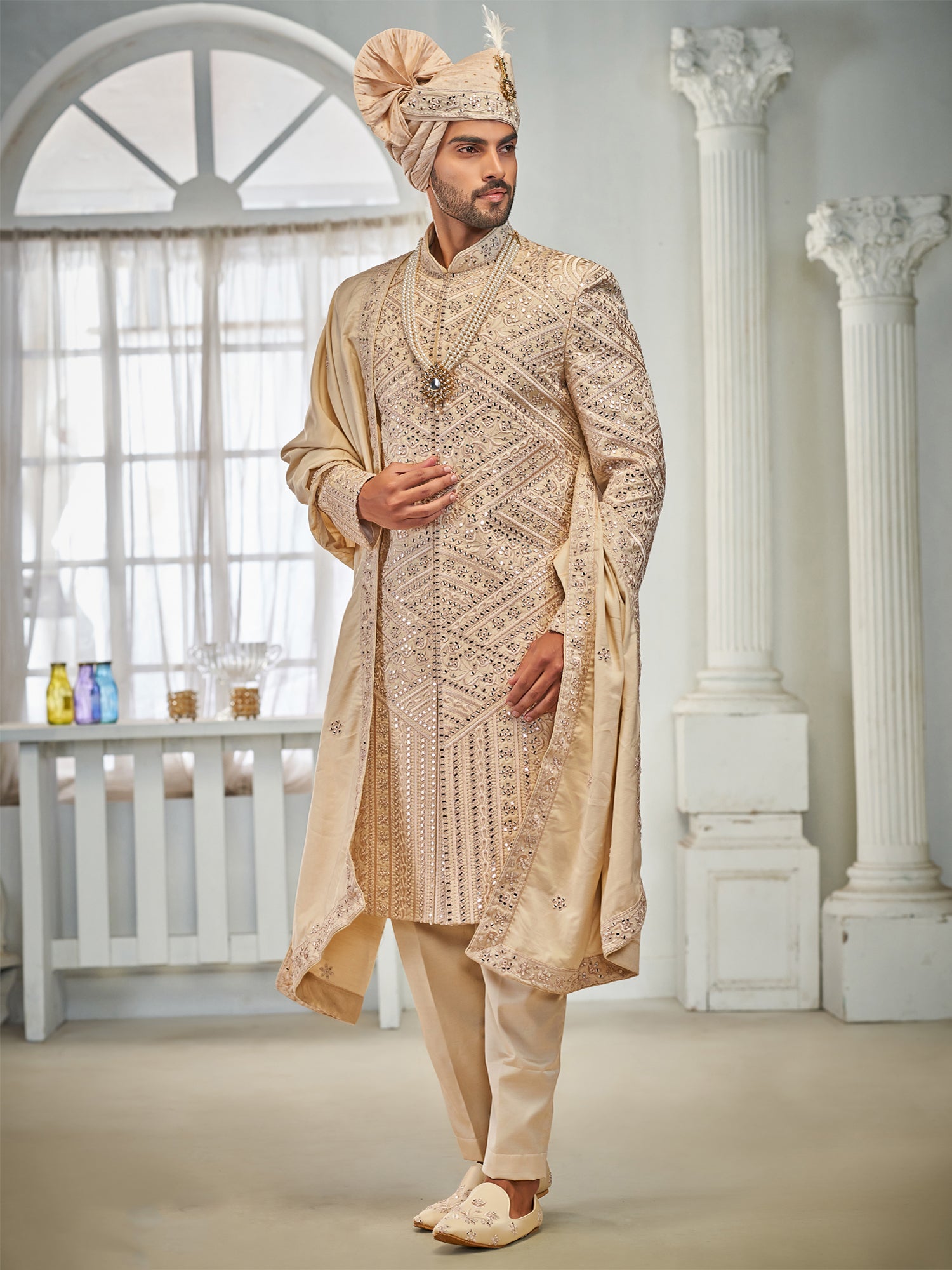 Golden Heavy Embroidered Wedding Sherwani