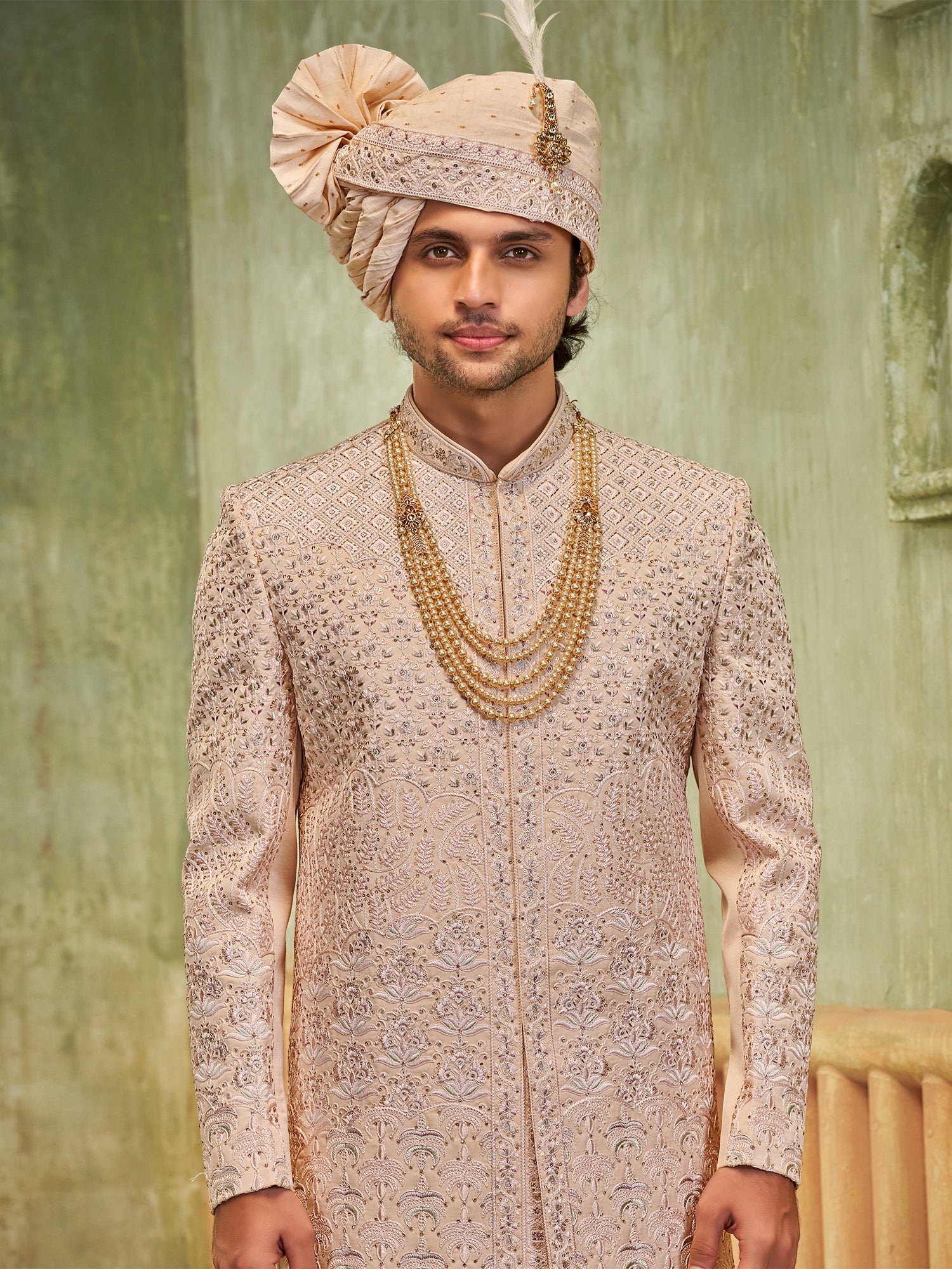 Peach Groom's Wear Wedding Sherwani For Men