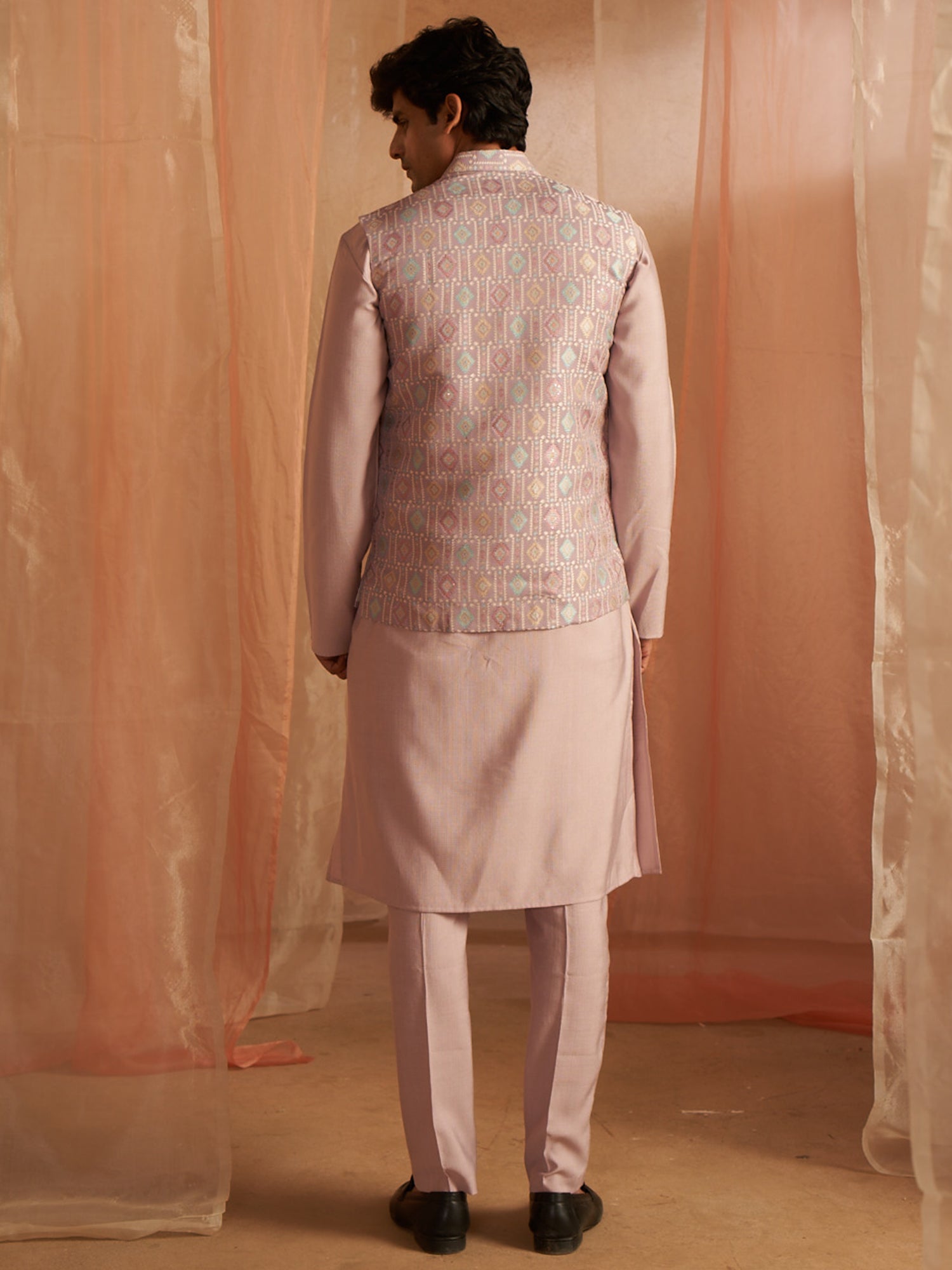 Dusty Pink Festive Wear Printed Waistcoat