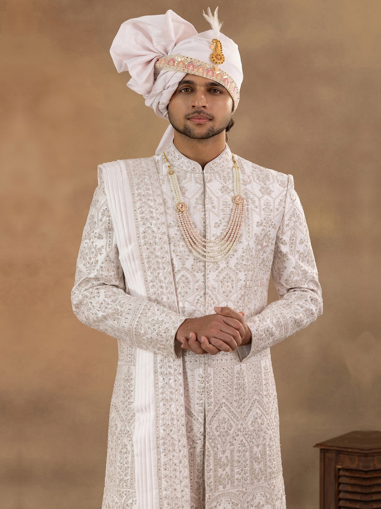 Pink Wedding Sherwani With Embroidered Stole