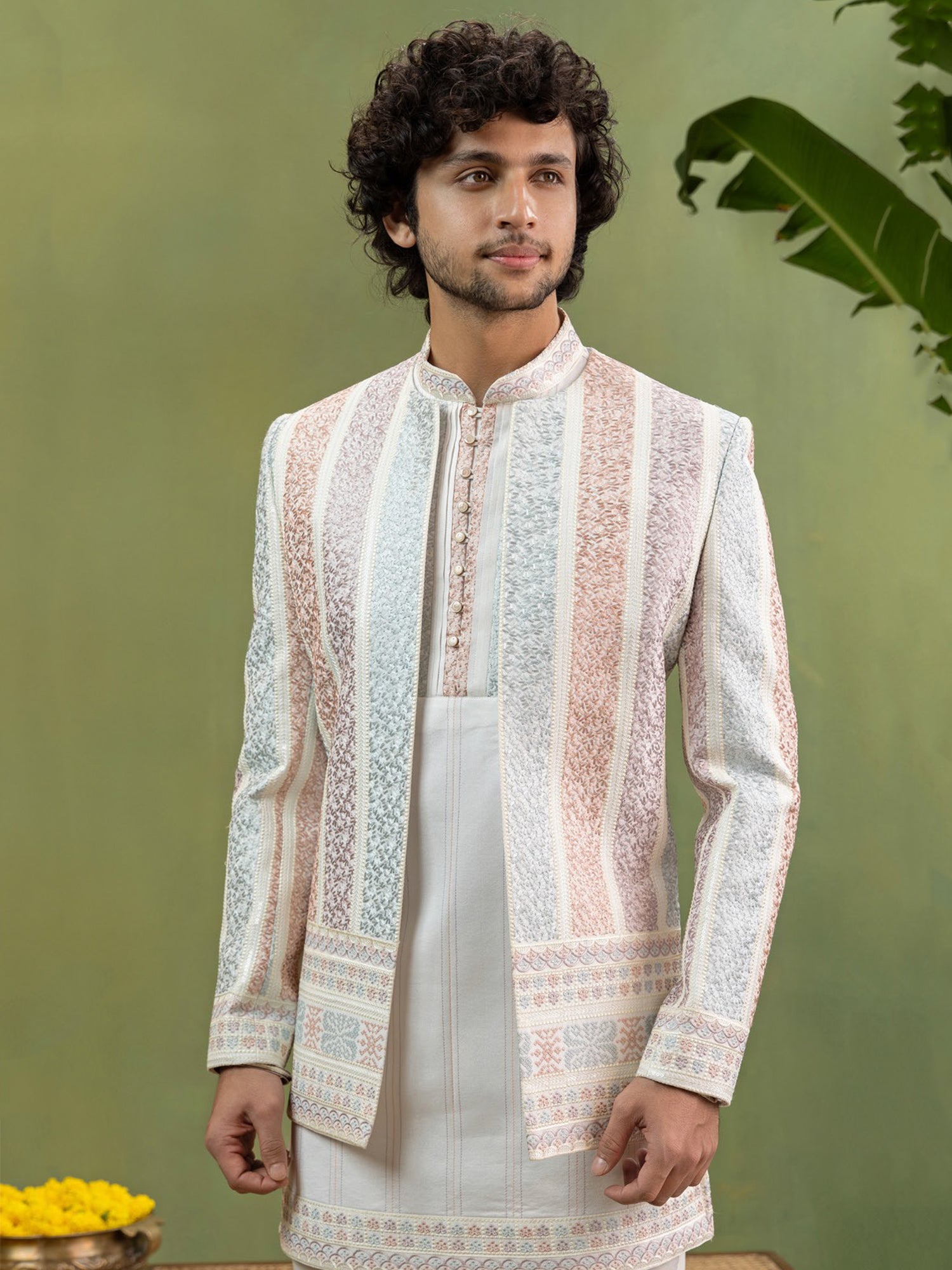 Off White Menswear Indo Western With Jacket