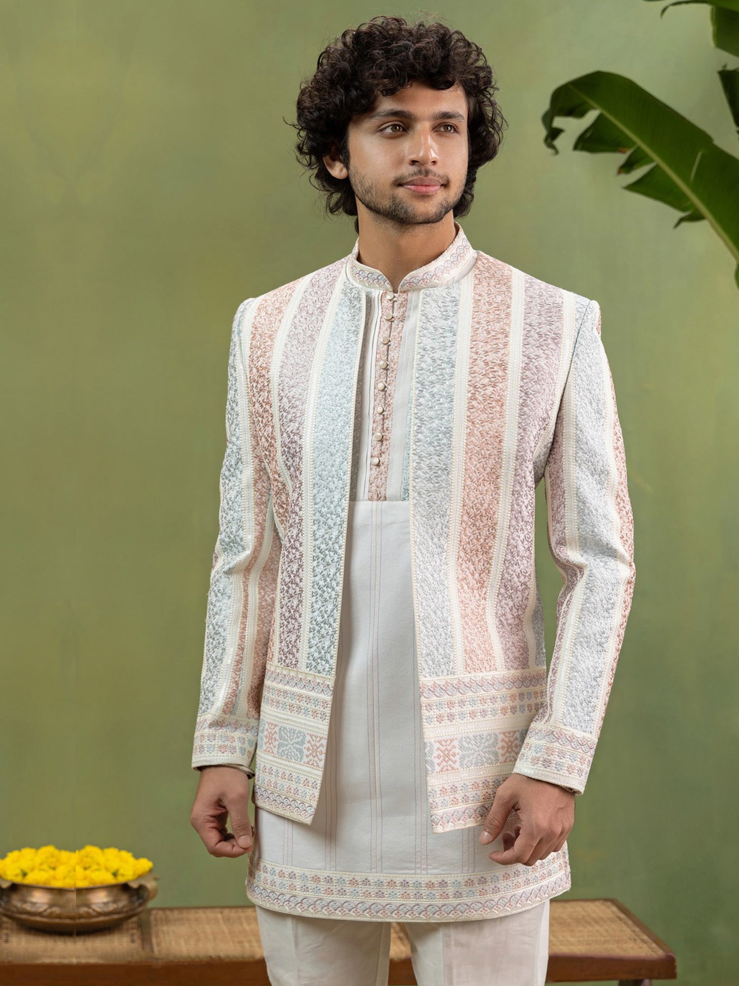 Off White Menswear Indo Western With Jacket