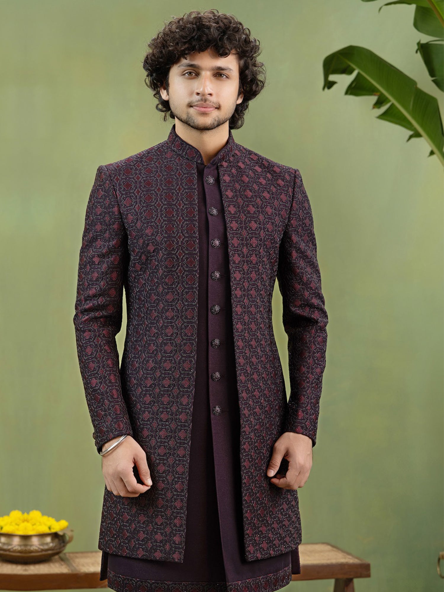 Midnight Purple Thread Embroidered Indo Western