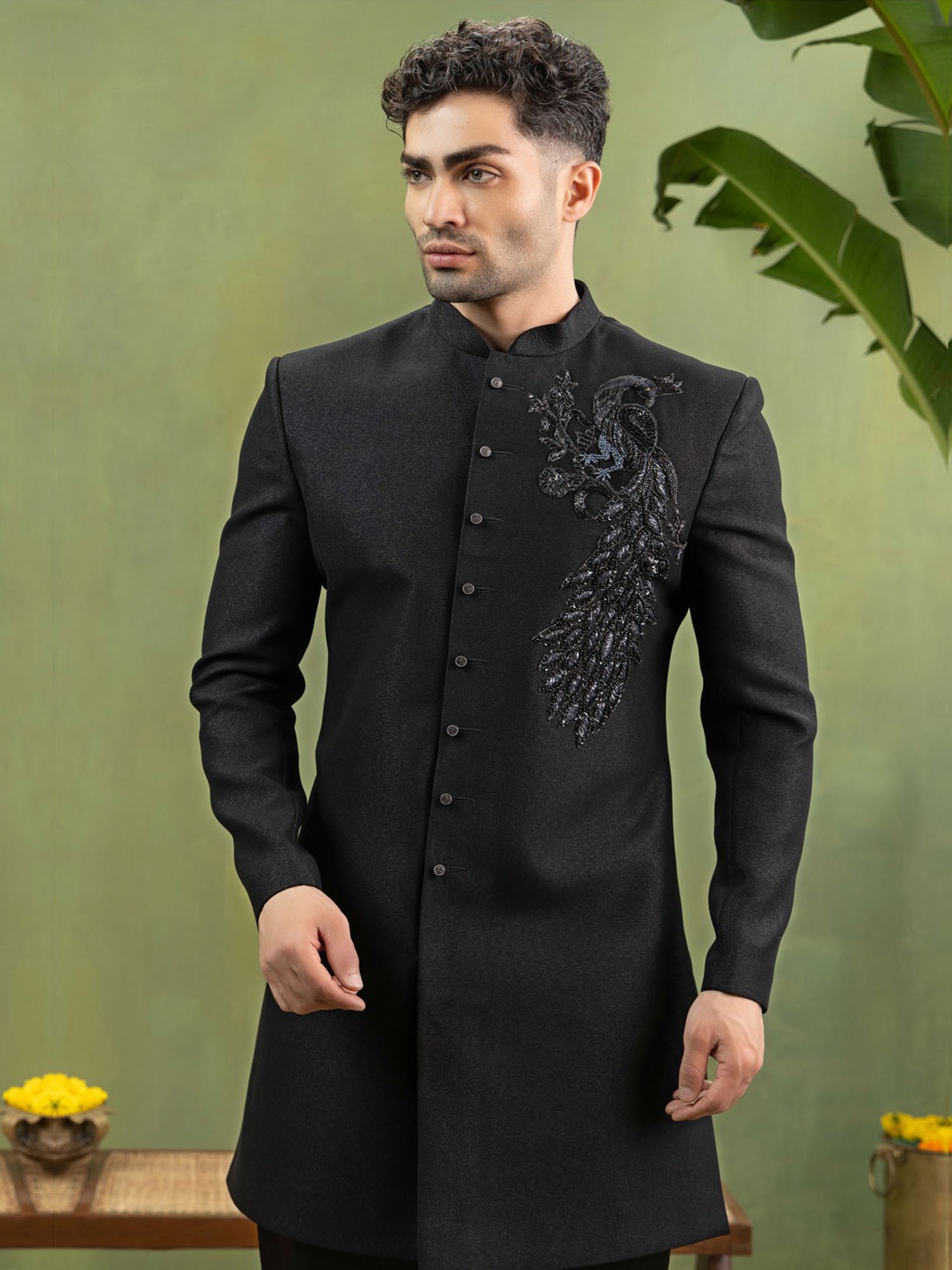 Black Wedding Indo Western Hand Embroidery