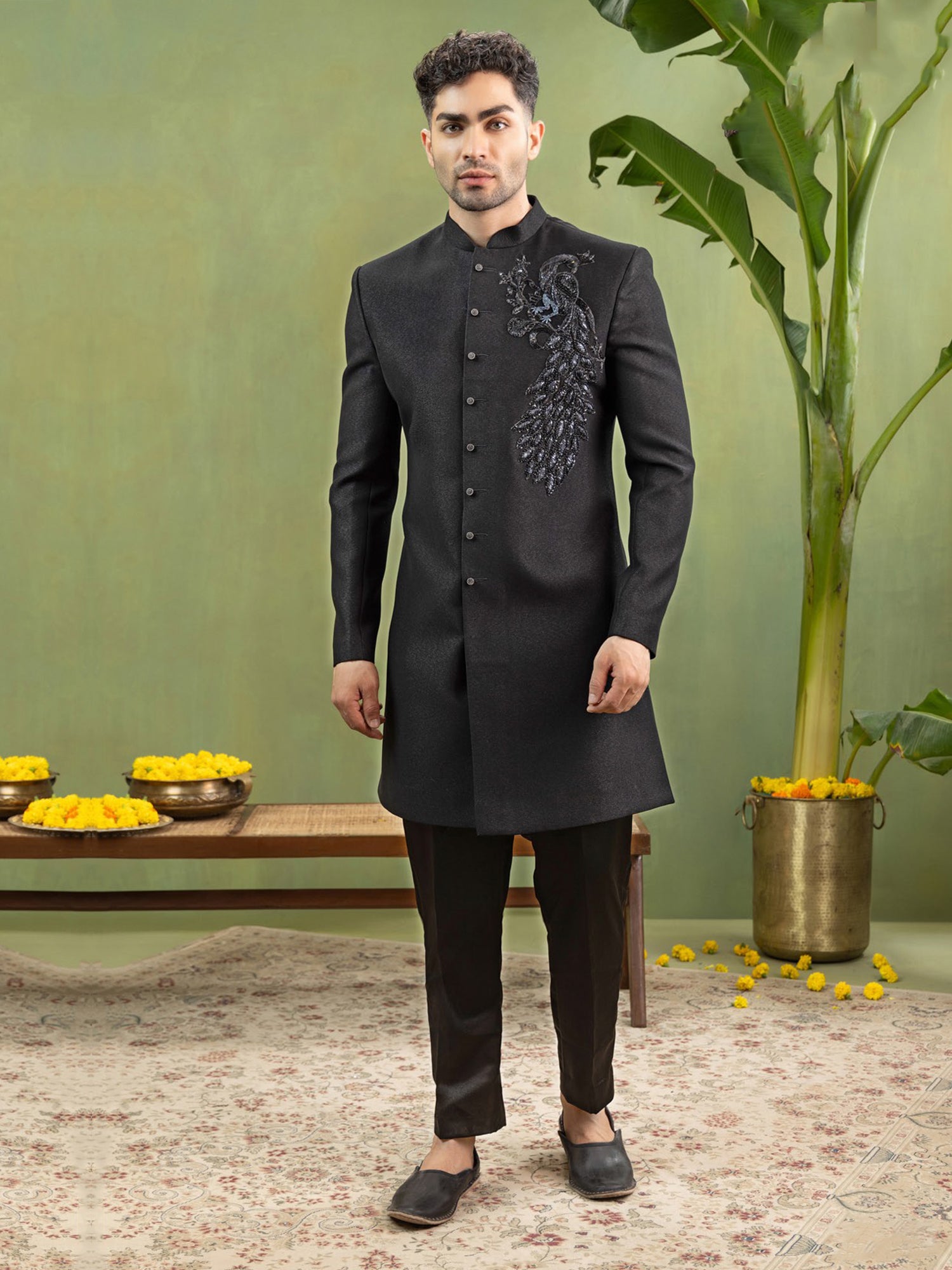 Black Wedding Indo Western Hand Embroidery