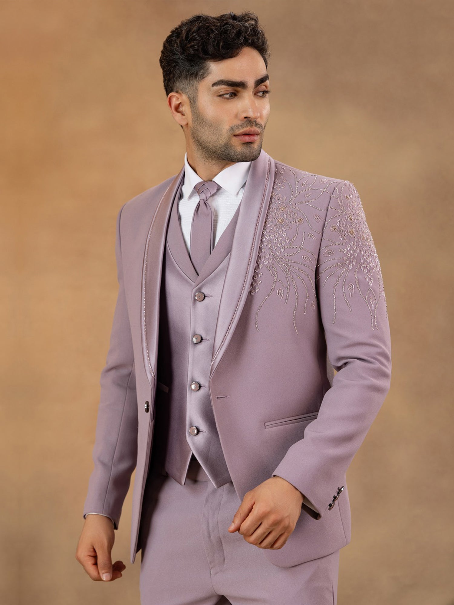 Lilac Menswear Stylish Three Piece Tuxedo