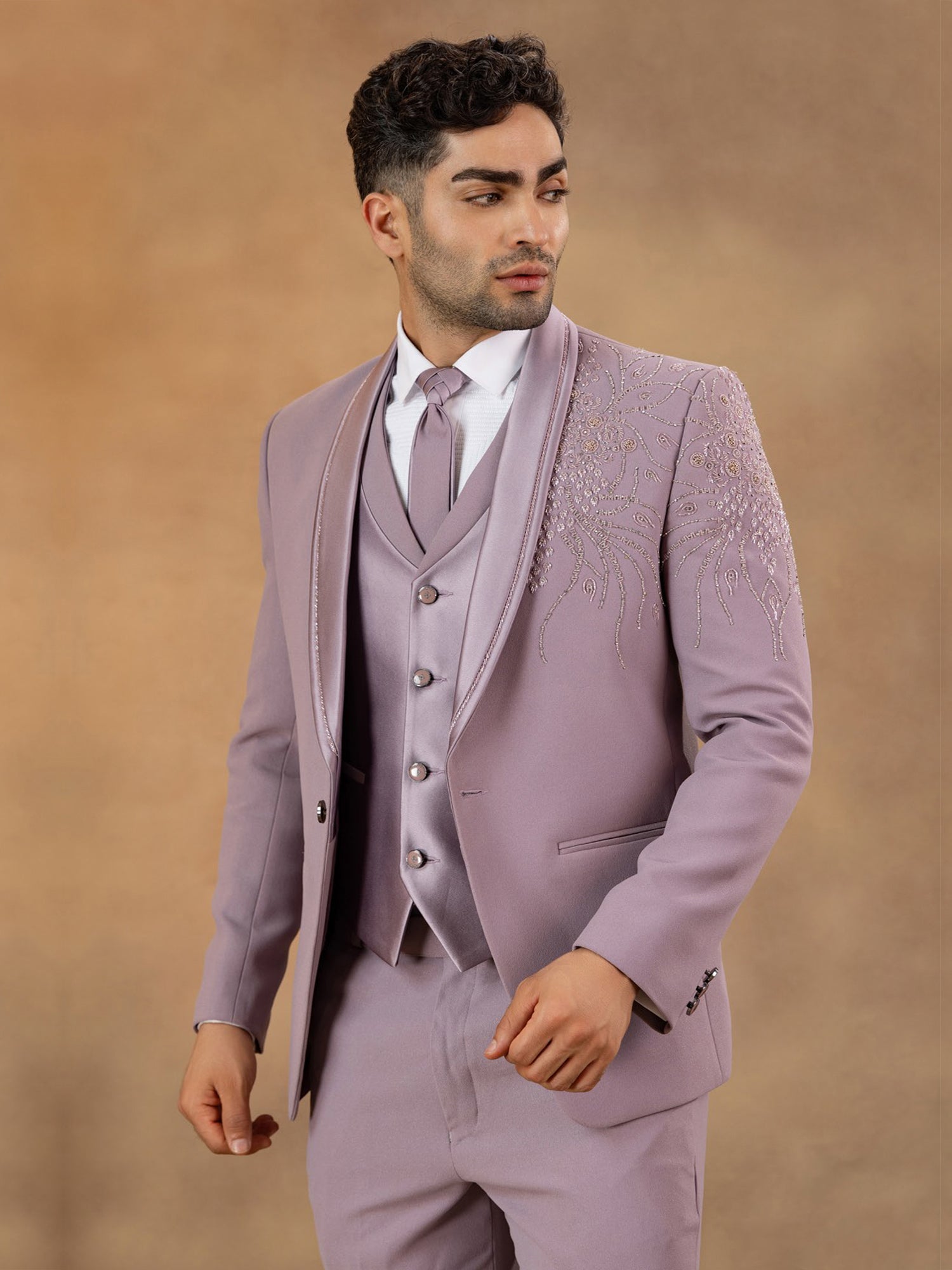 Lilac Menswear Stylish Three Piece Tuxedo