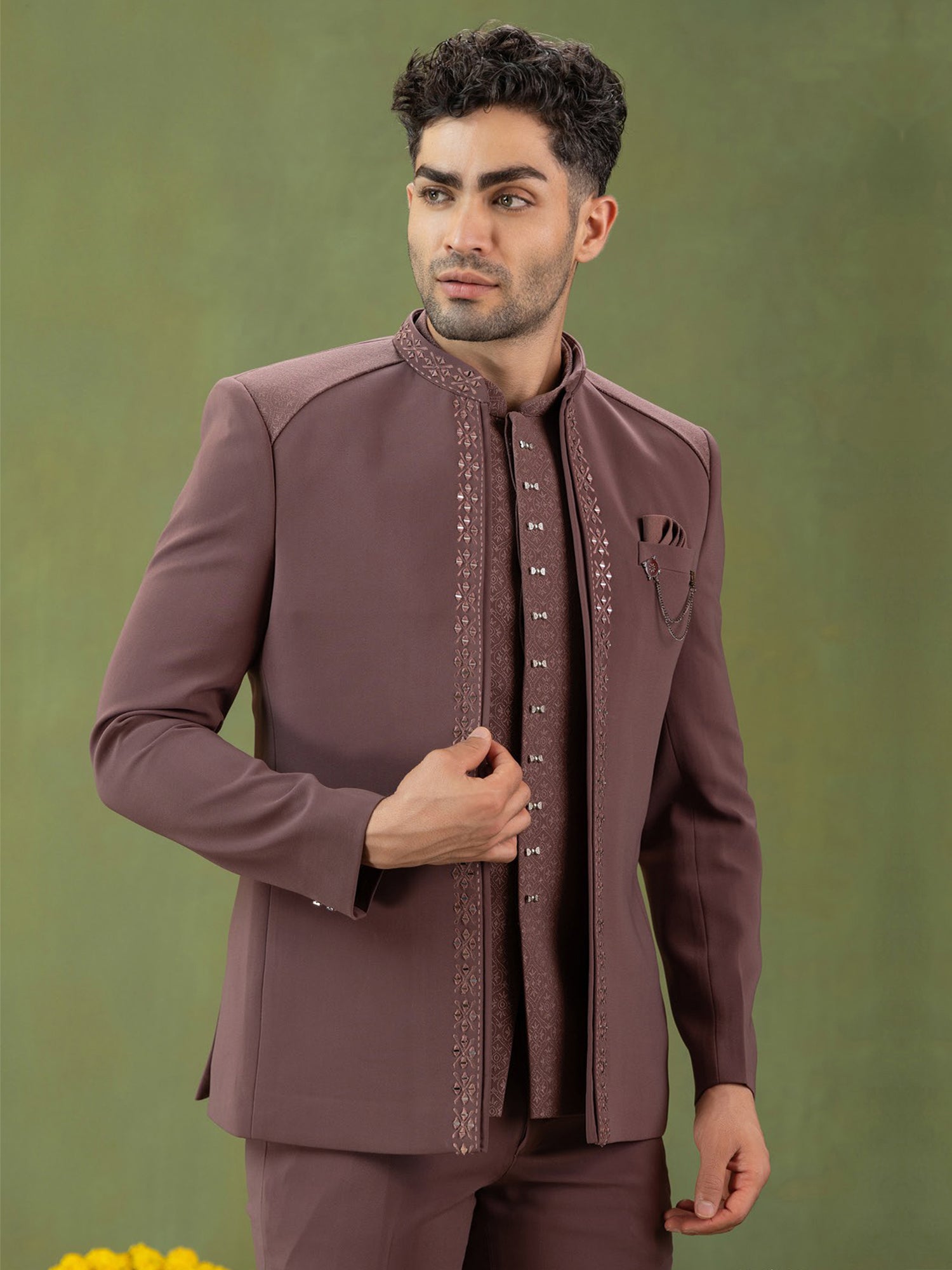 Deep Mauve Designer Men's Jodhpuri Dress Set