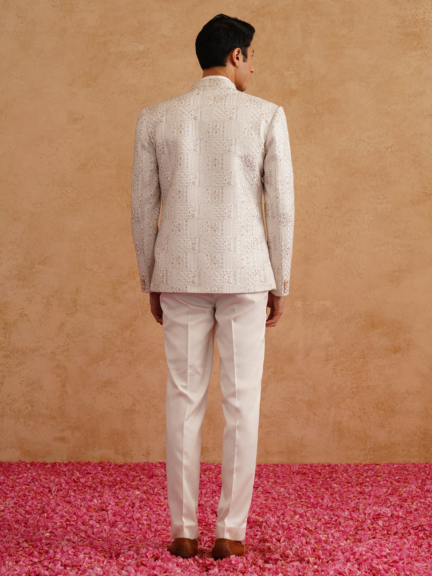 White Men's Thread Work Bandhgala Set