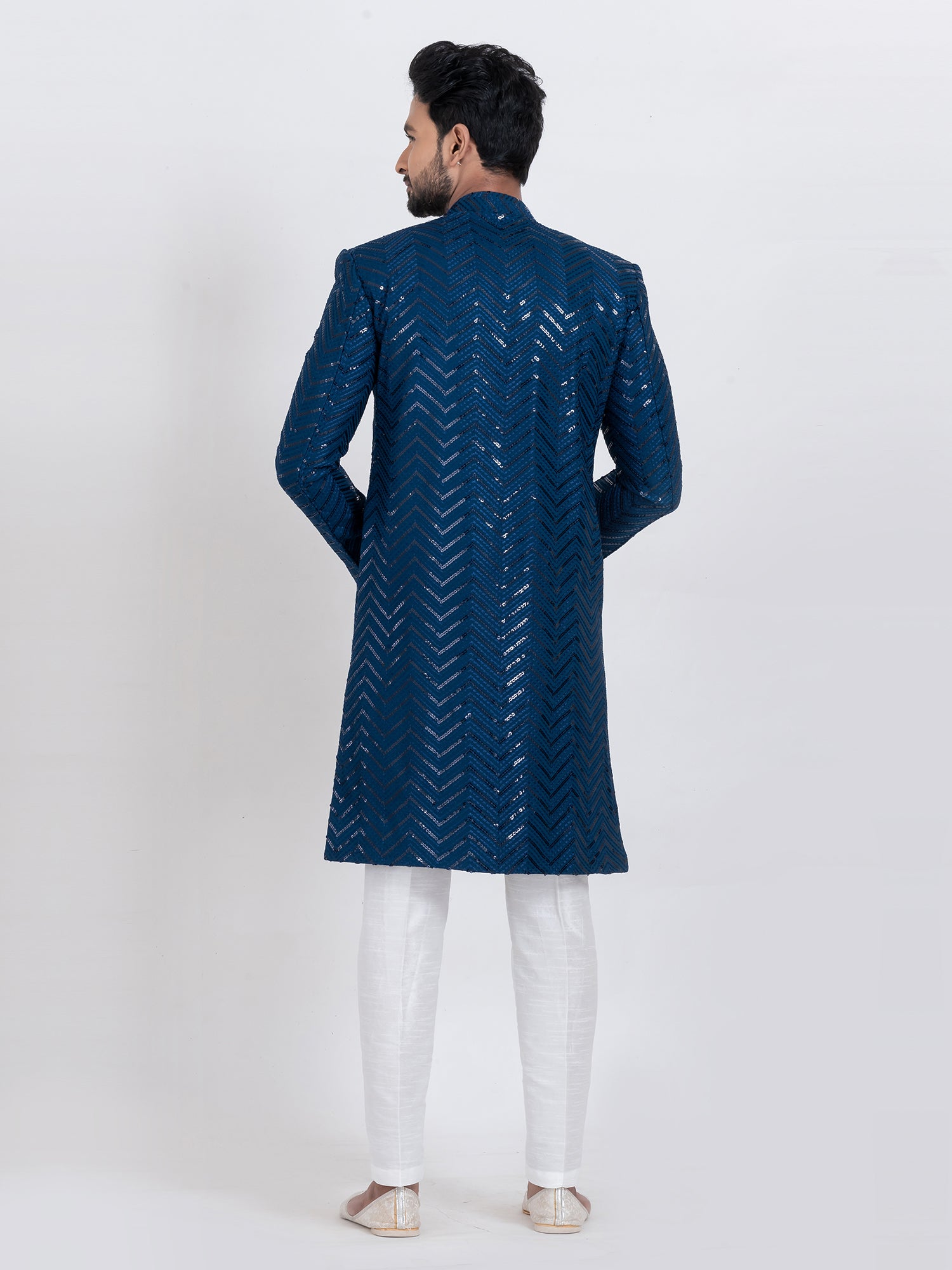Blue Rayon Kurta Set In Sequins Work