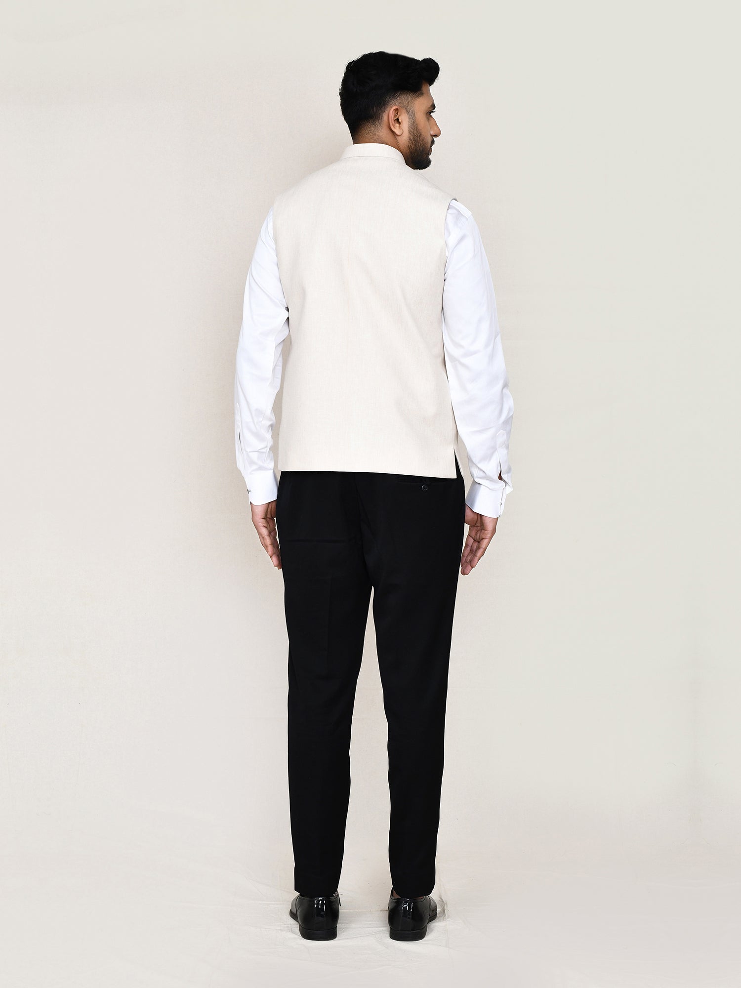 Off White Cotton Nehru Jacket For Mens