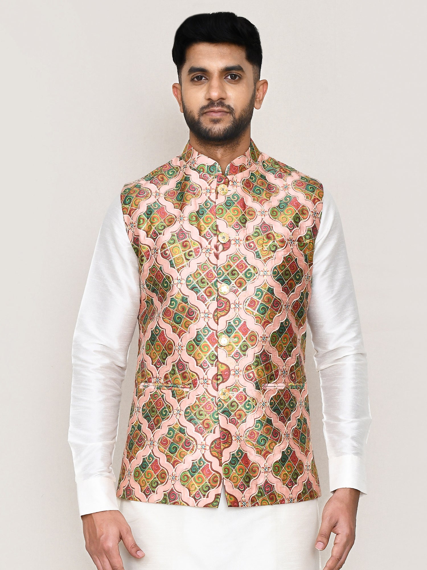 Multicolor Men's Nehru Jacket In Digital Print