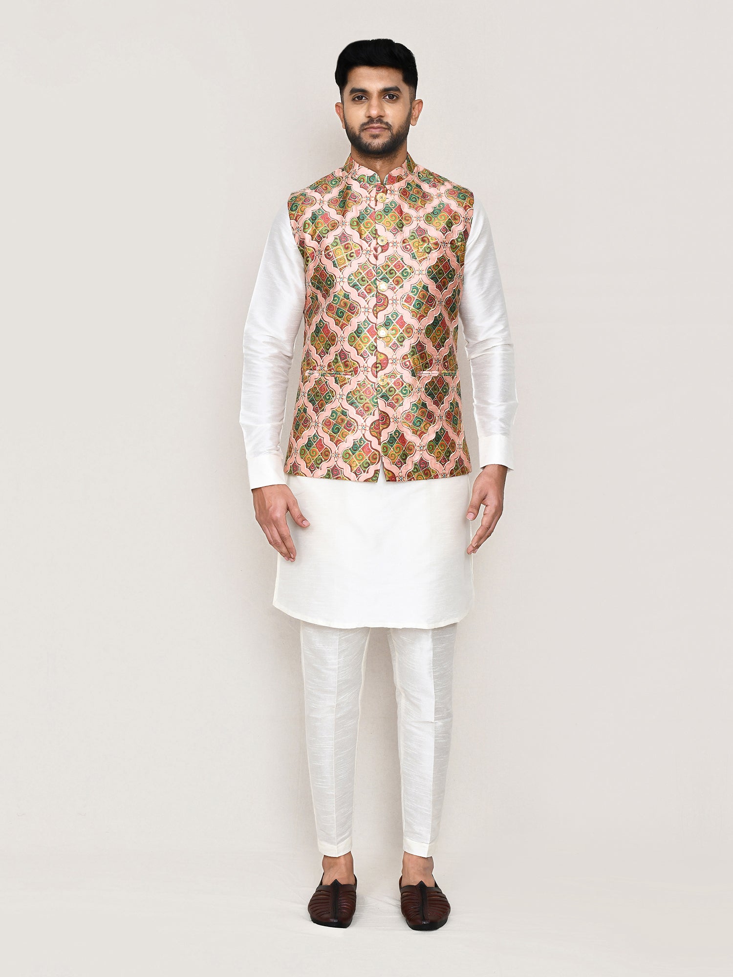Multicolor Men's Nehru Jacket In Digital Print