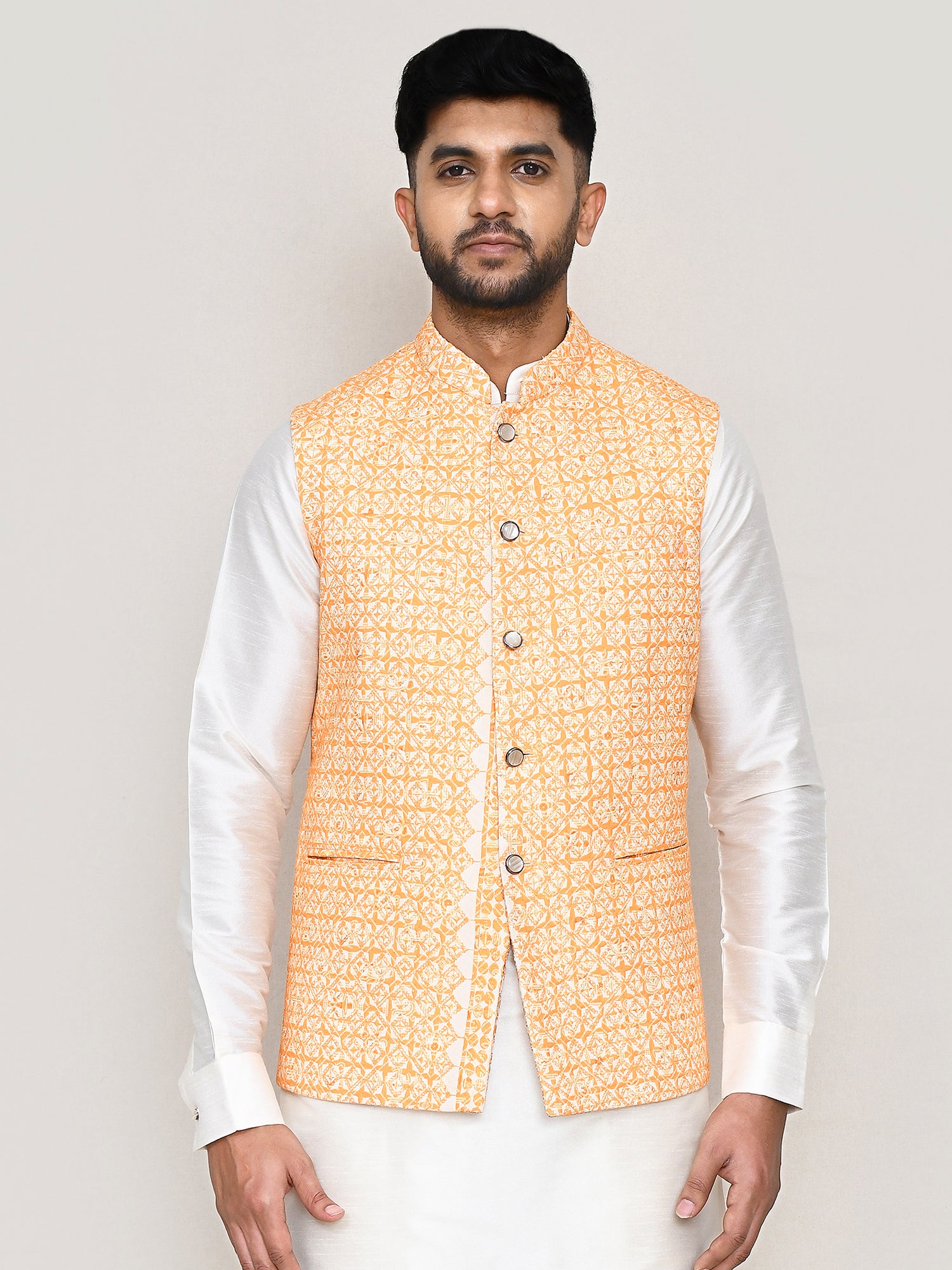 Orange Men's Wear Waistcoat Jacket In Cotton
