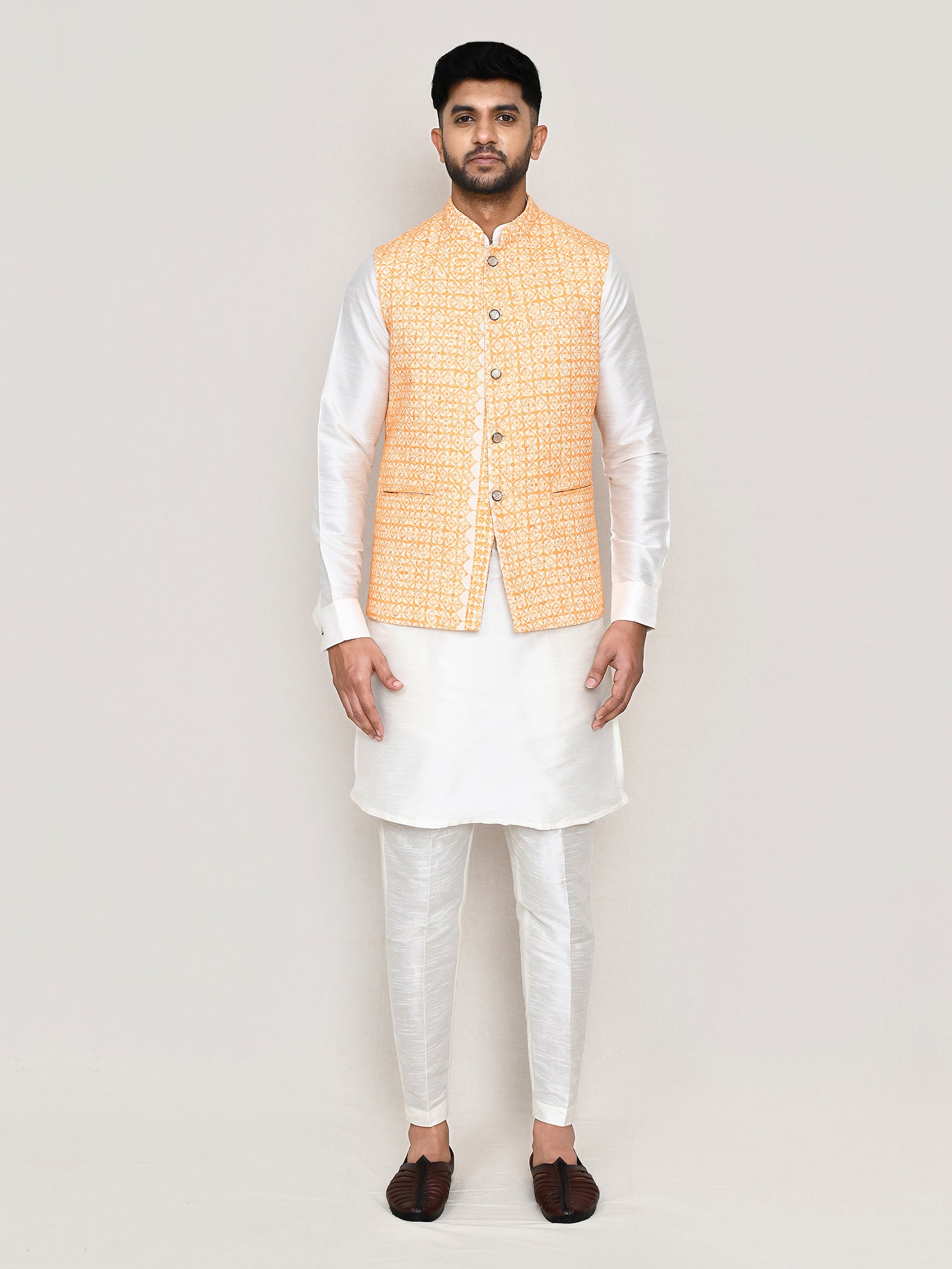 Orange Men's Wear Waistcoat Jacket In Cotton