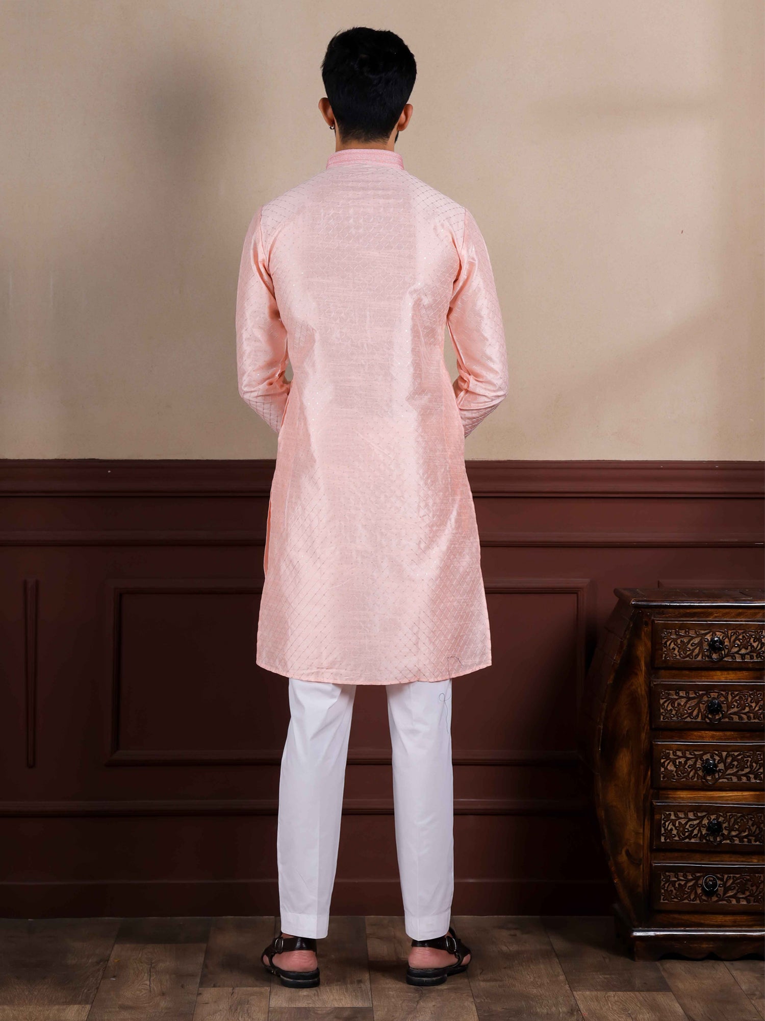 Baby Pink Festive Readymade Kurta Set For Mens