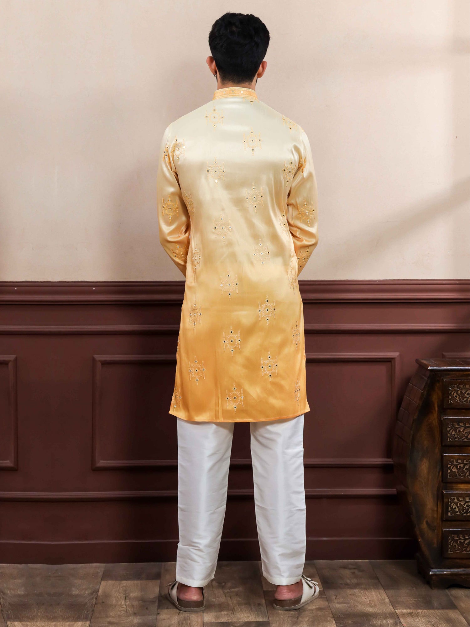Yellow Ombre Shaded Kurta Set In Art Silk
