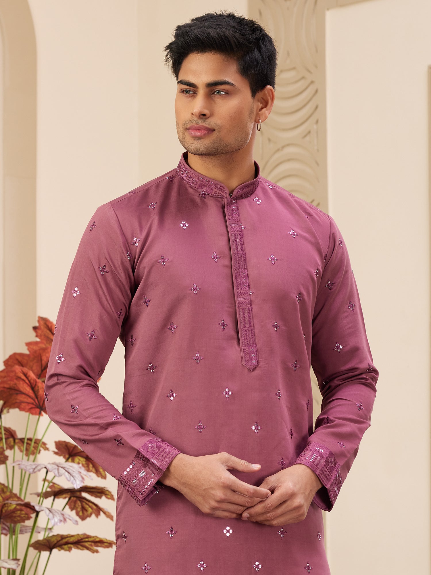 Pink Sequins Work Readymade Kurta Pyjama