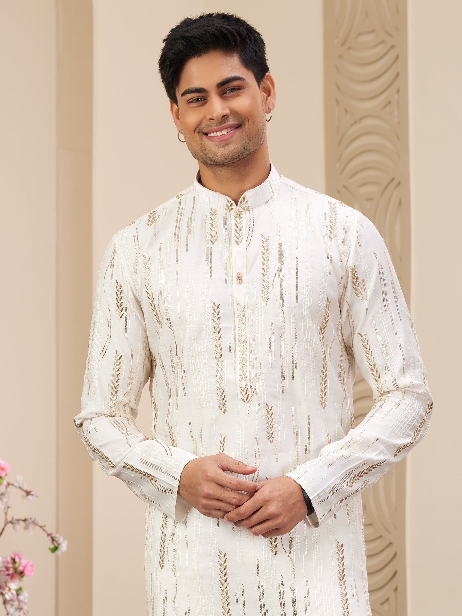 White Embroidered Readymade Kurta Pyjama Set