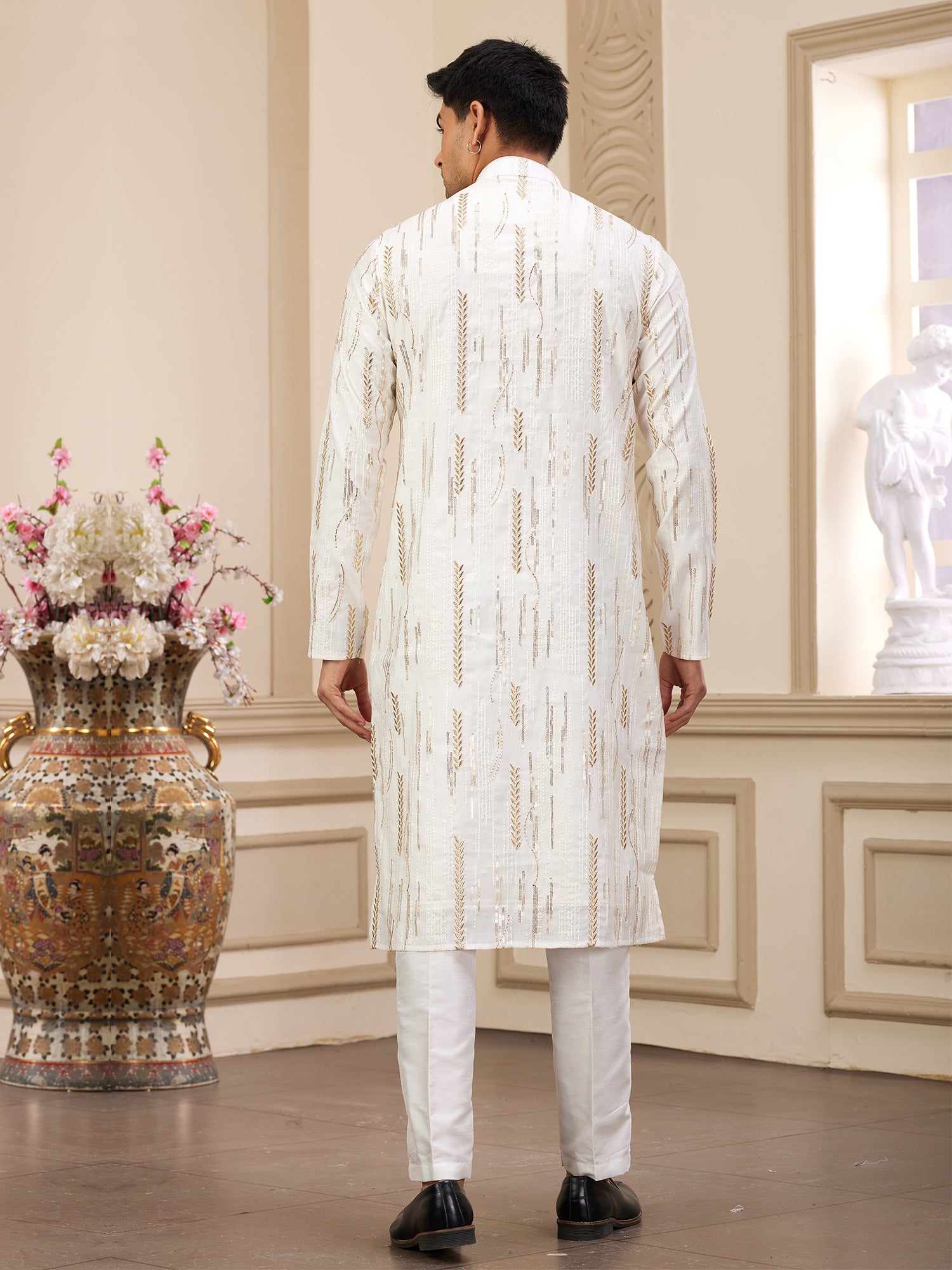 White Embroidered Readymade Kurta Pyjama Set