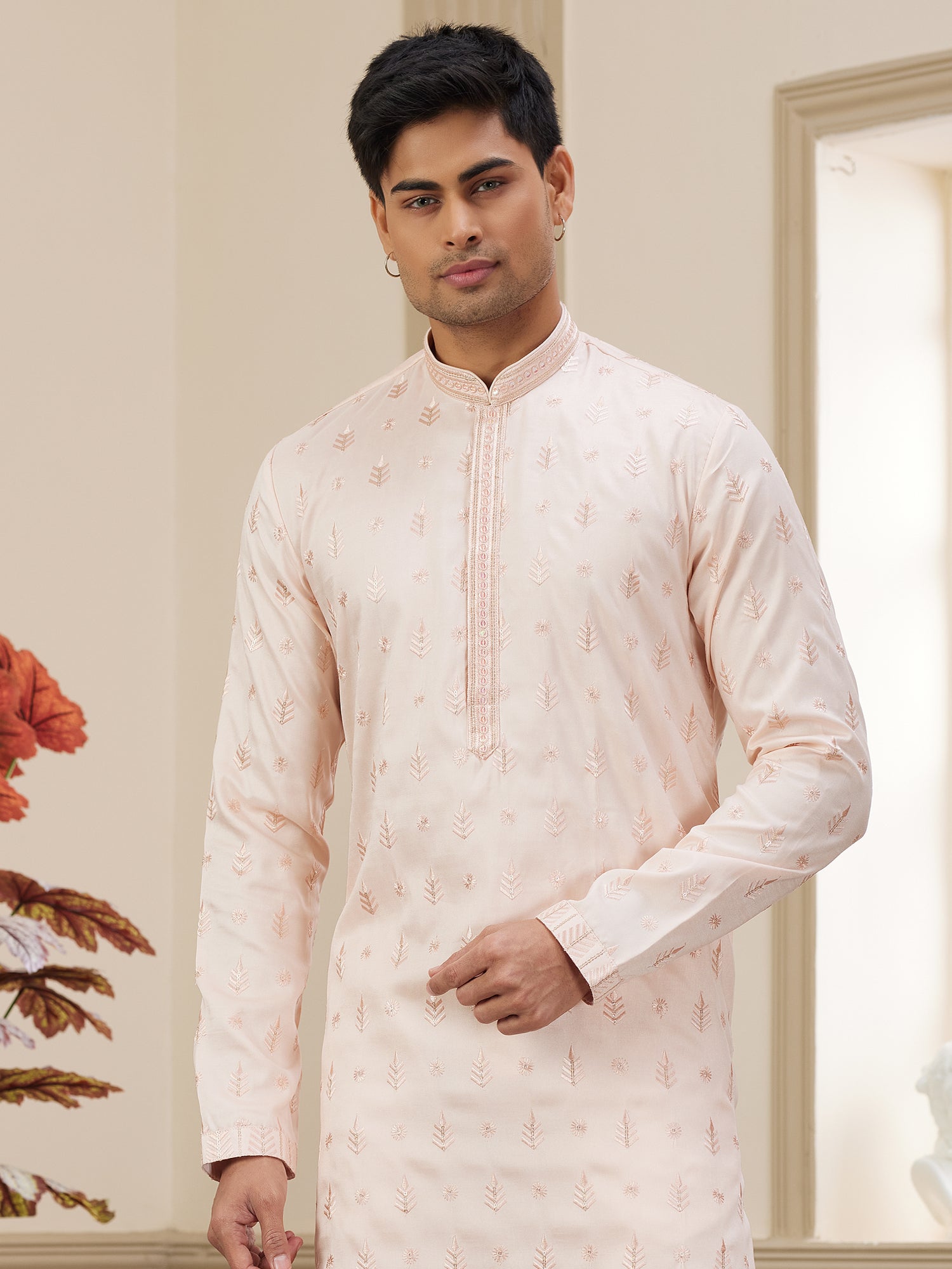 Light Pink Art Silk Embroidered Kurta Pyjama