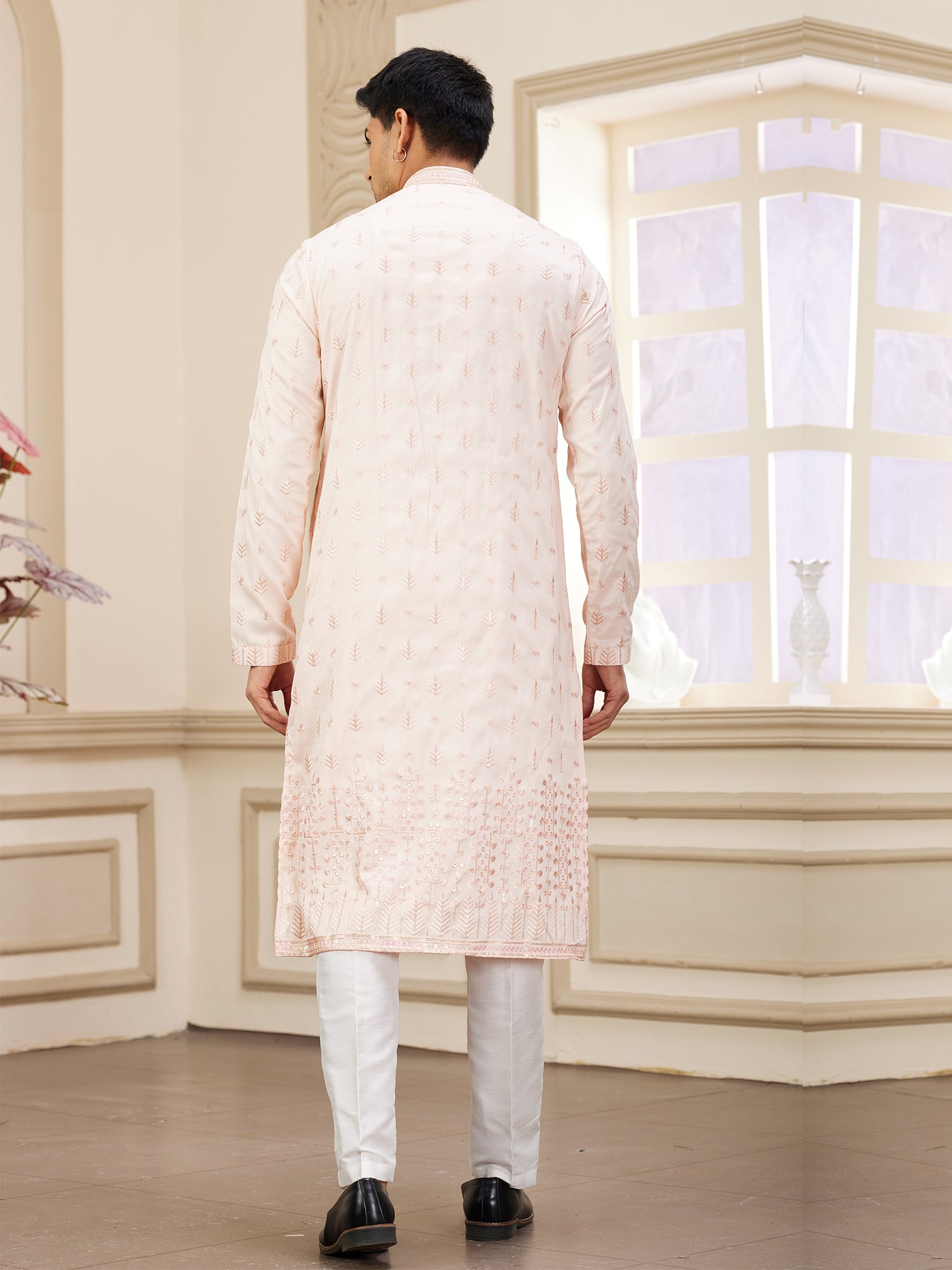 Light Pink Art Silk Embroidered Kurta Pyjama