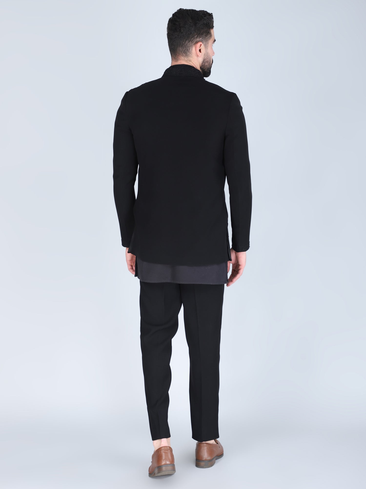 Black Heavy Embroidered Bandhgala Set For Men