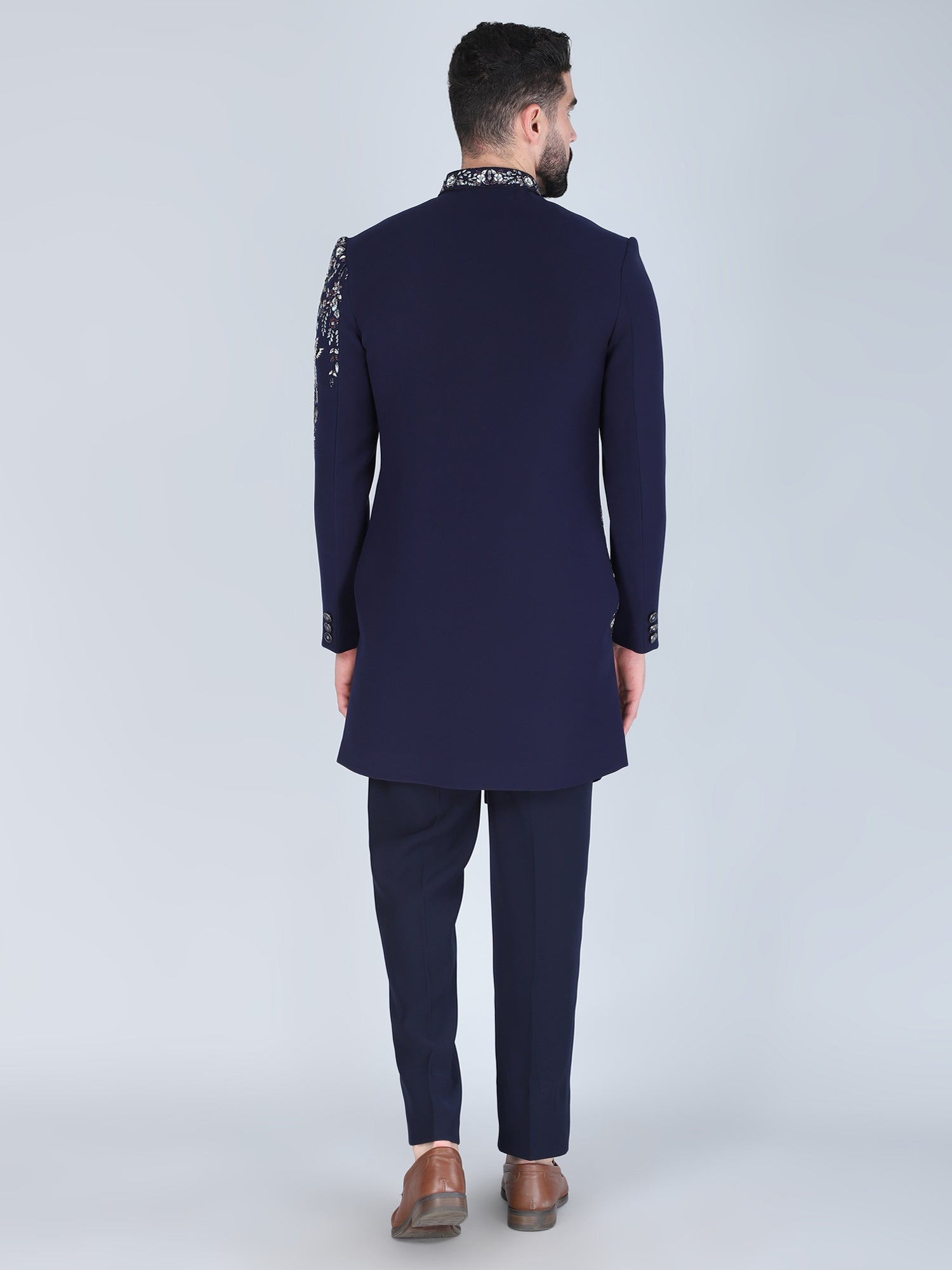 Navy Blue Asymmetric Men's Stylish Indo Western