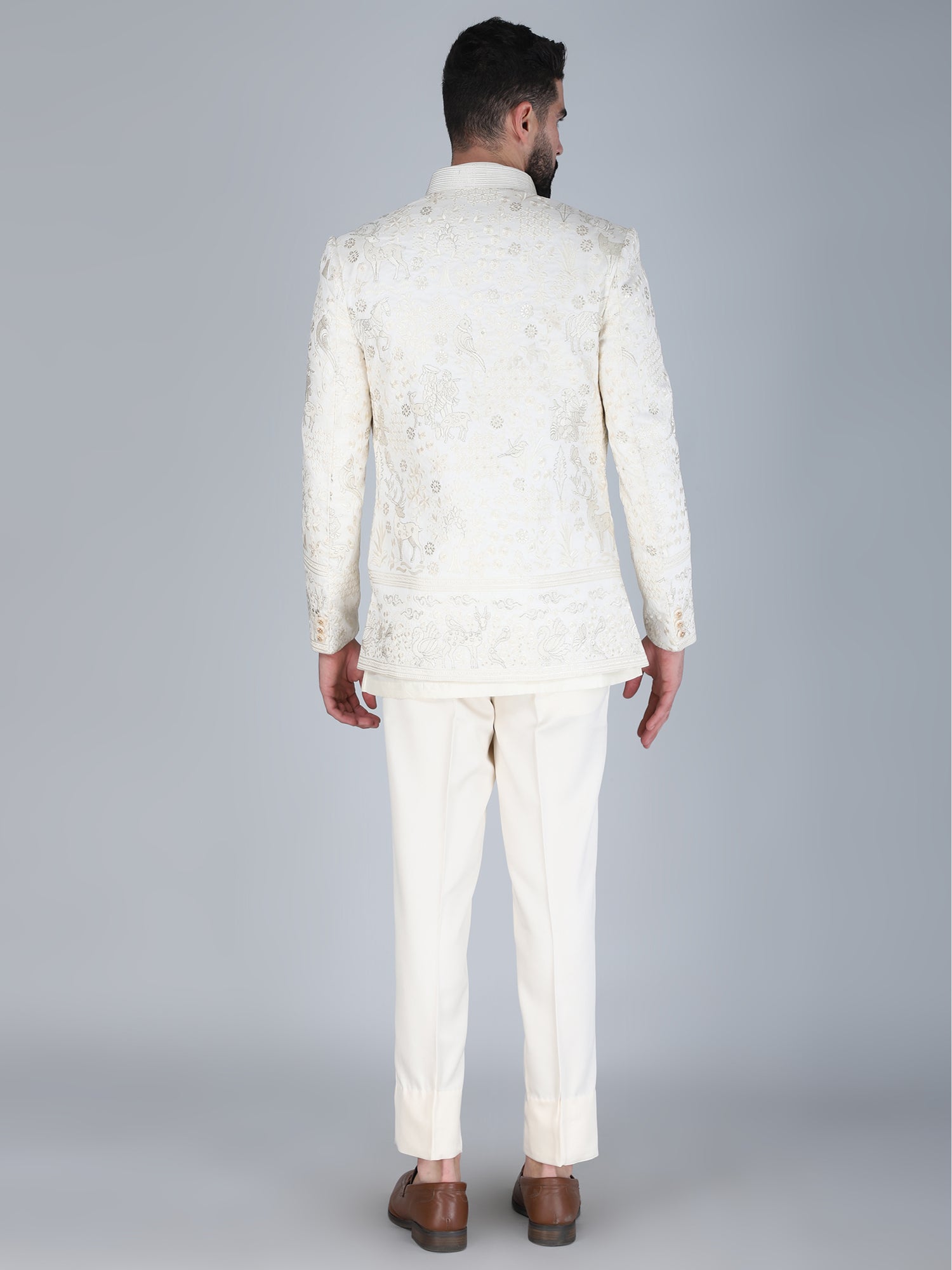White Front Open Jodhpuri Dress Set For Mens