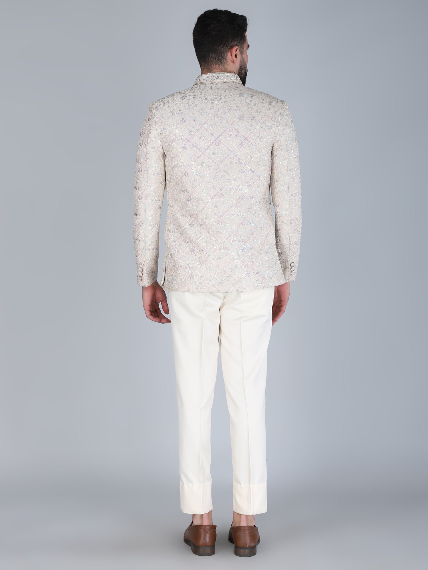 Off White Men's Jacket Style Mandarin Suit