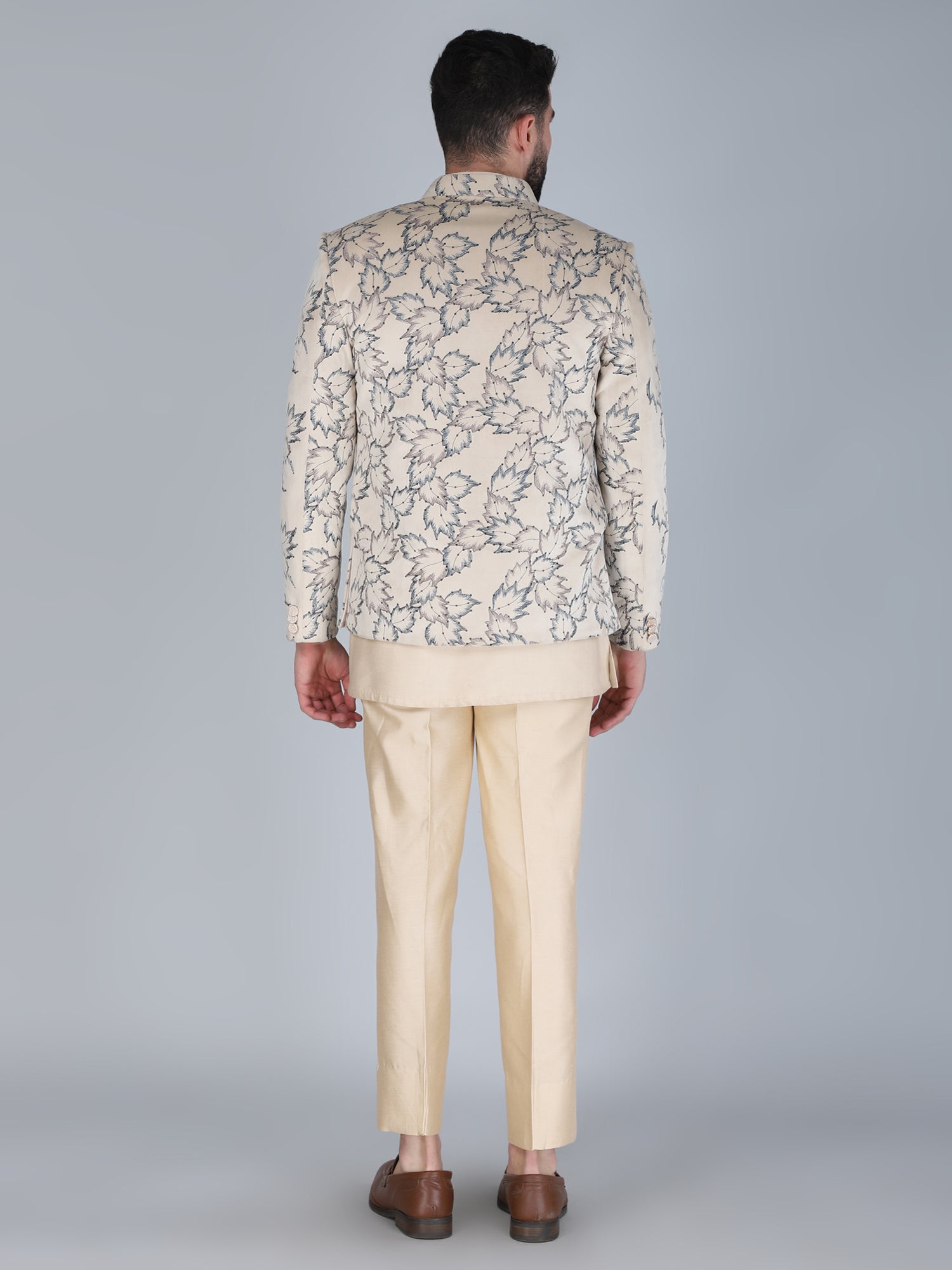 Cream Short Length Indo Western In Floral Embroidery