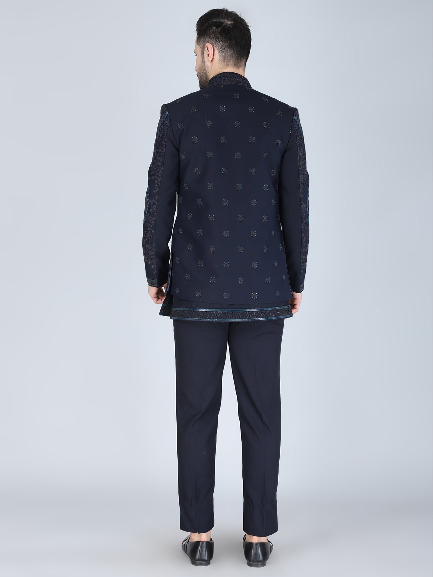 Navy Blue Sequins Embellished Jodhpuri Set