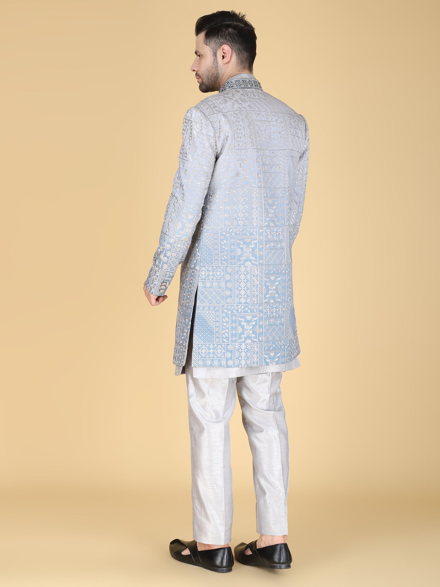 Grey Wedding Indo Western With Front Open Jacket