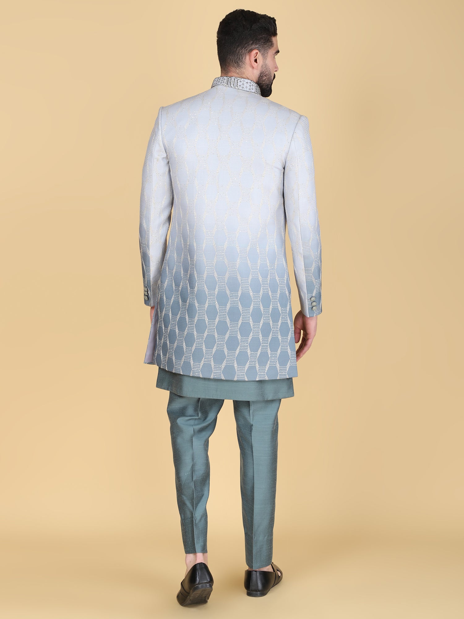 Green Menswear Indo Western With Embroidered Jacket