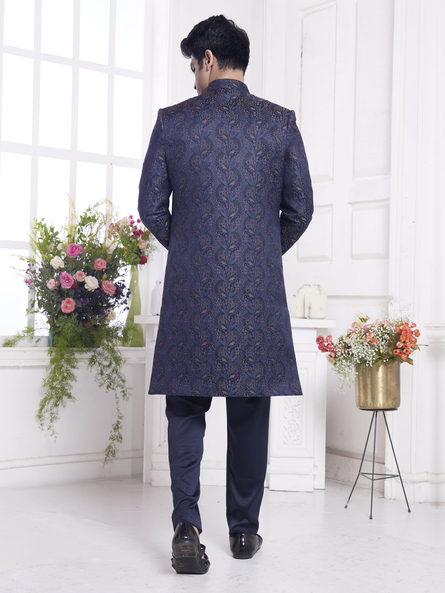 Blue Men's Wear Indowestern Set In Jacket Style