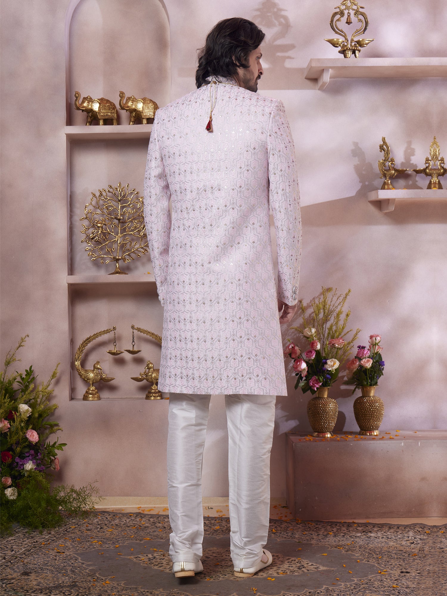 Pink Thread Work Enhanced Men's Sherwani